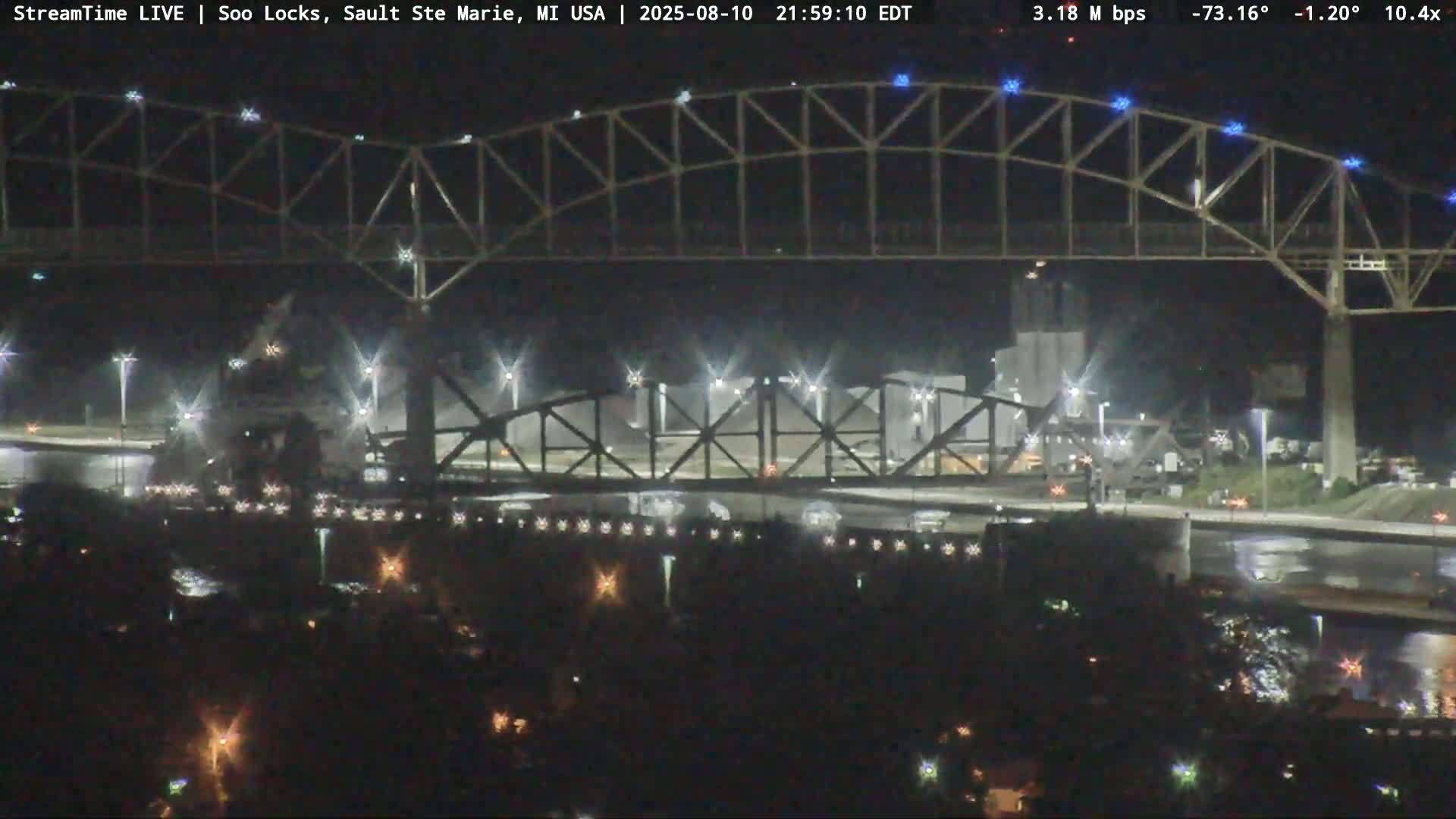 USA - Canada Border, Sault Ste. Marie USA / Sault Ste. Marie Canada Cities & St. Marys River Panoramic Live Cam - Sault Ste. Marie, Chippewa, Michigan, USA