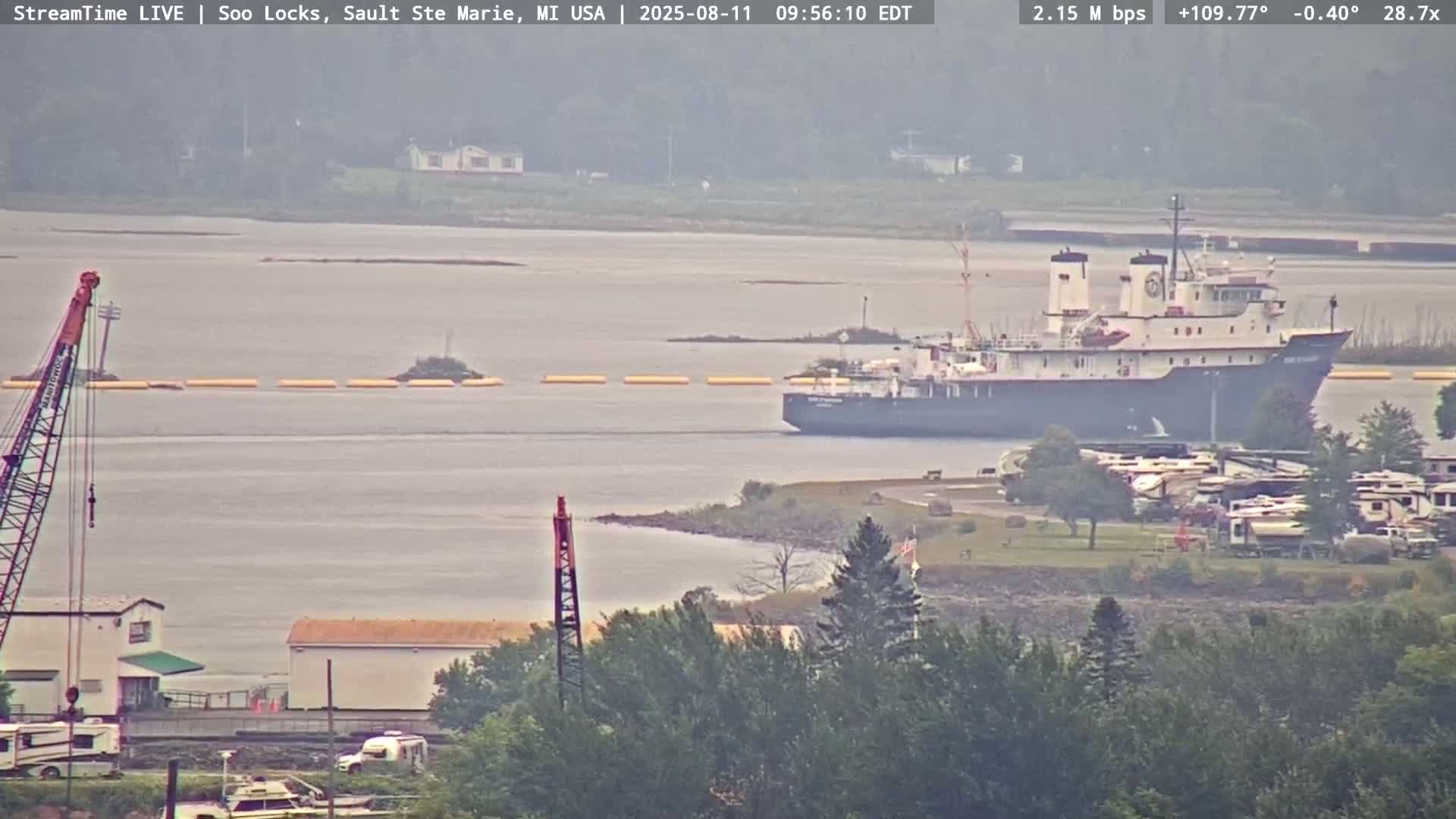 USA - Canada Border, Sault Ste. Marie USA / Sault Ste. Marie Canada Cities & St. Marys River Panoramic Live Cam - Sault Ste. Marie, Chippewa, Michigan, USA