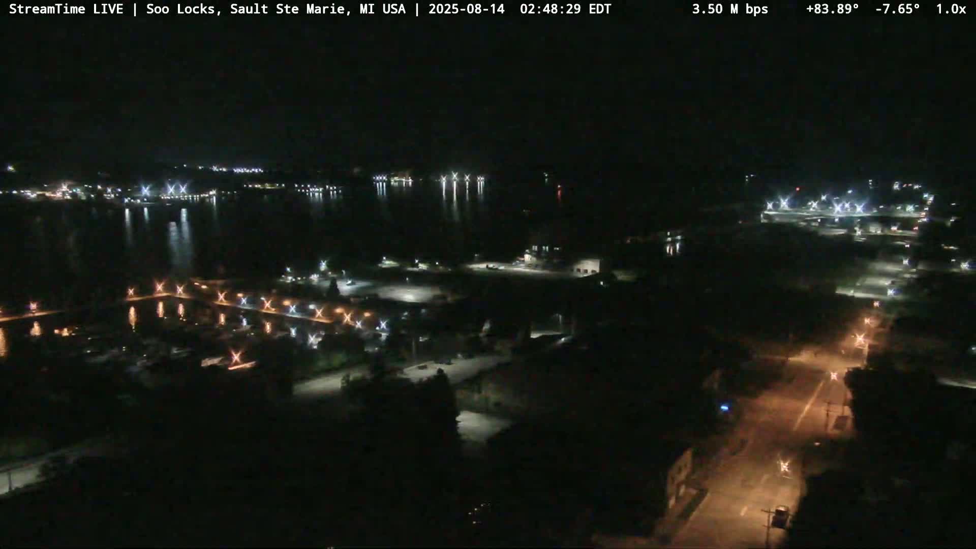 USA - Canada Border, Sault Ste. Marie USA / Sault Ste. Marie Canada Cities & St. Marys River Panoramic Live Cam - Sault Ste. Marie, Chippewa, Michigan, USA
