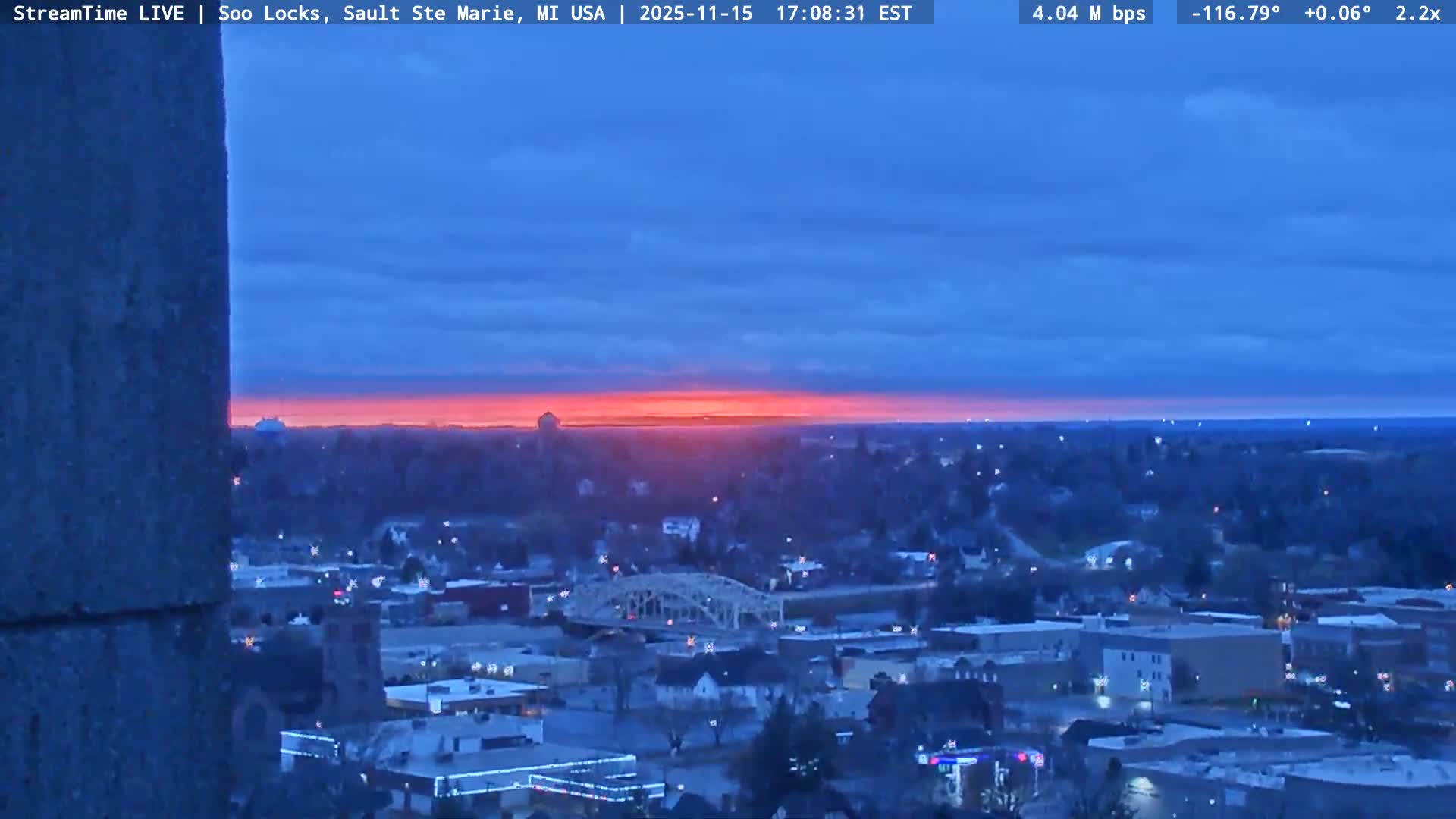 USA - Canada Border, Sault Ste. Marie USA / Sault Ste. Marie Canada Cities & St. Marys River Panoramic Live Cam - Sault Ste. Marie, Chippewa, Michigan, USA