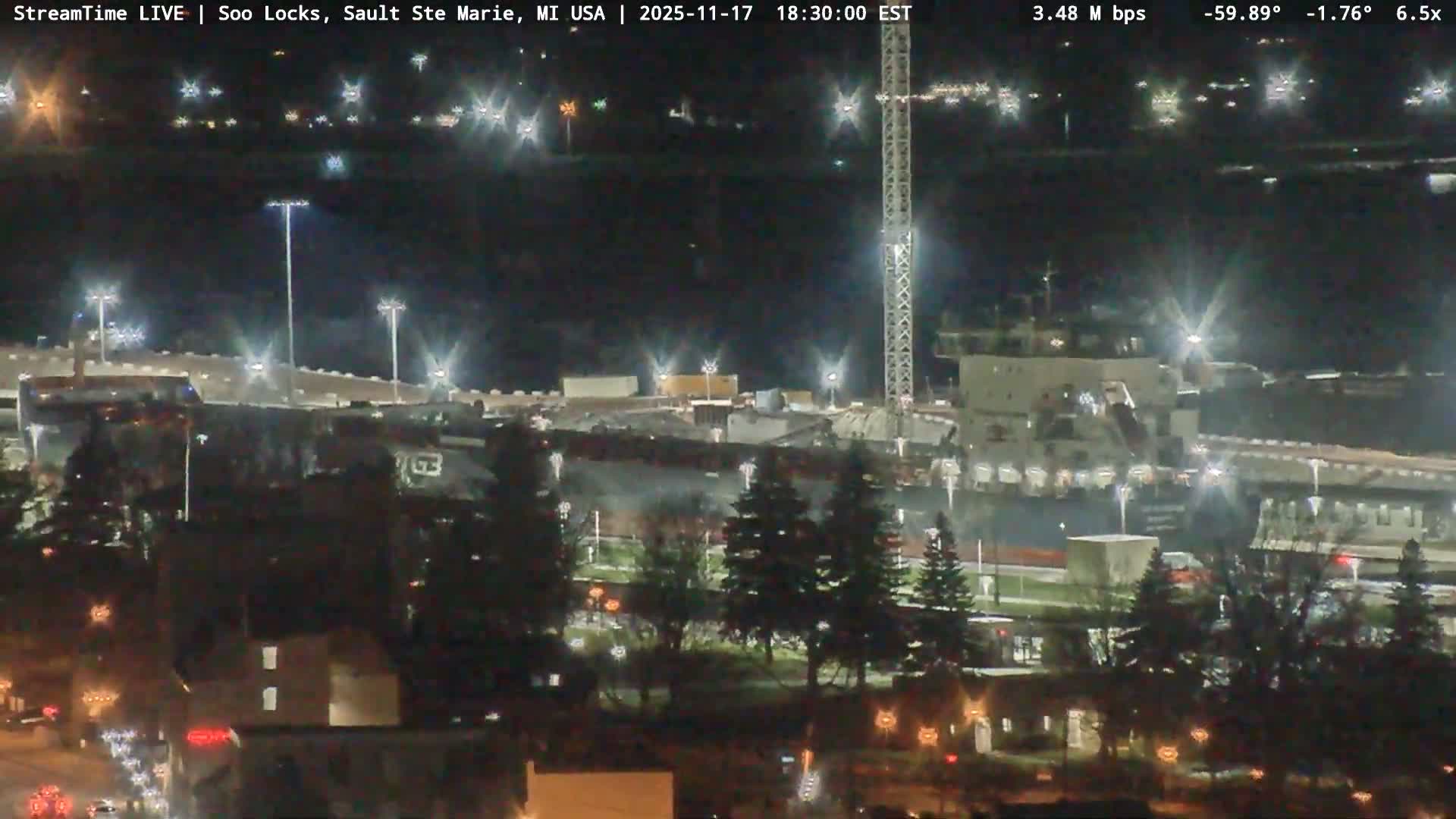 USA - Canada Border, Sault Ste. Marie USA / Sault Ste. Marie Canada Cities & St. Marys River Panoramic Live Cam - Sault Ste. Marie, Chippewa, Michigan, USA