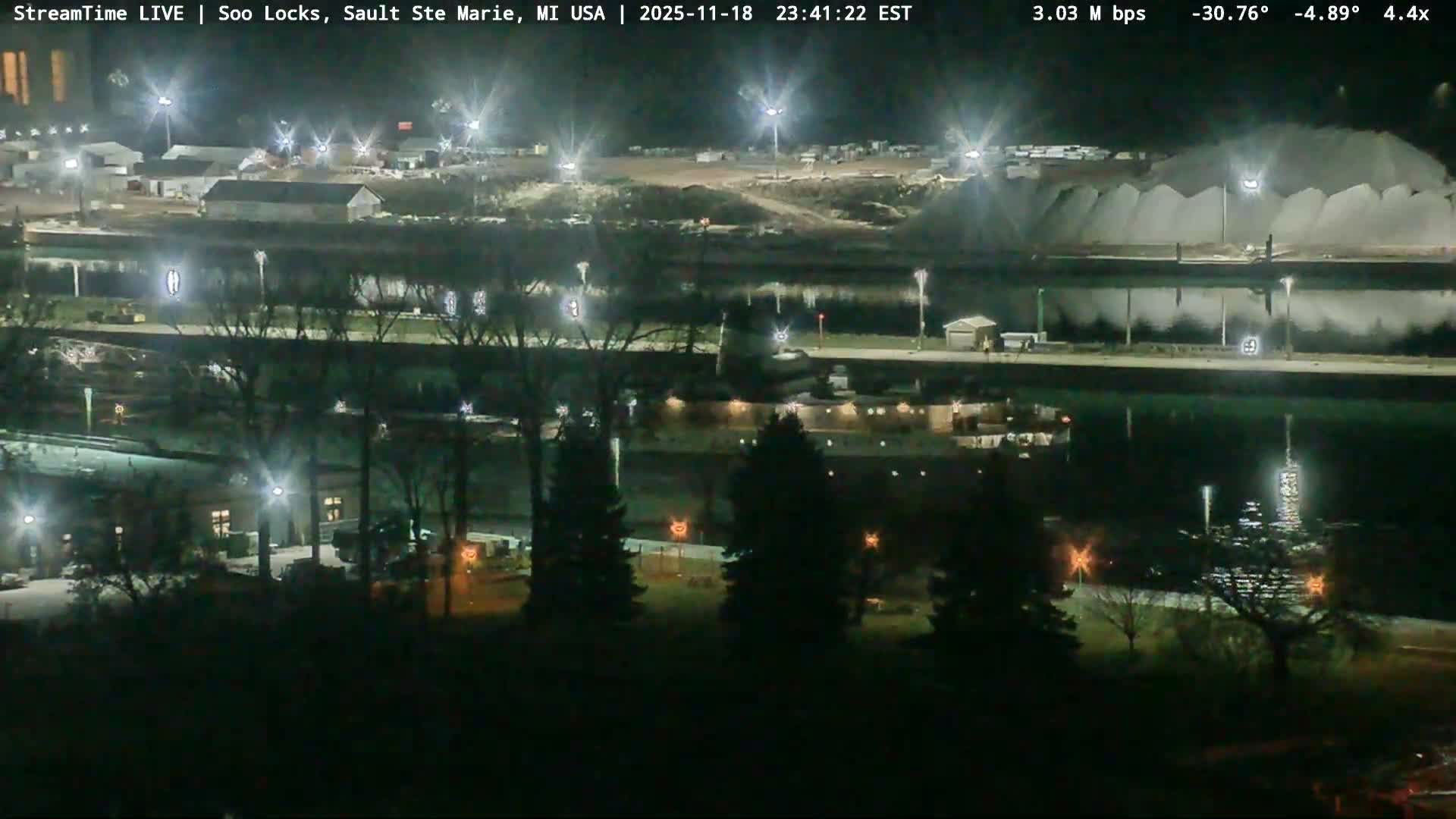 USA - Canada Border, Sault Ste. Marie USA / Sault Ste. Marie Canada Cities & St. Marys River Panoramic Live Cam - Sault Ste. Marie, Chippewa, Michigan, USA