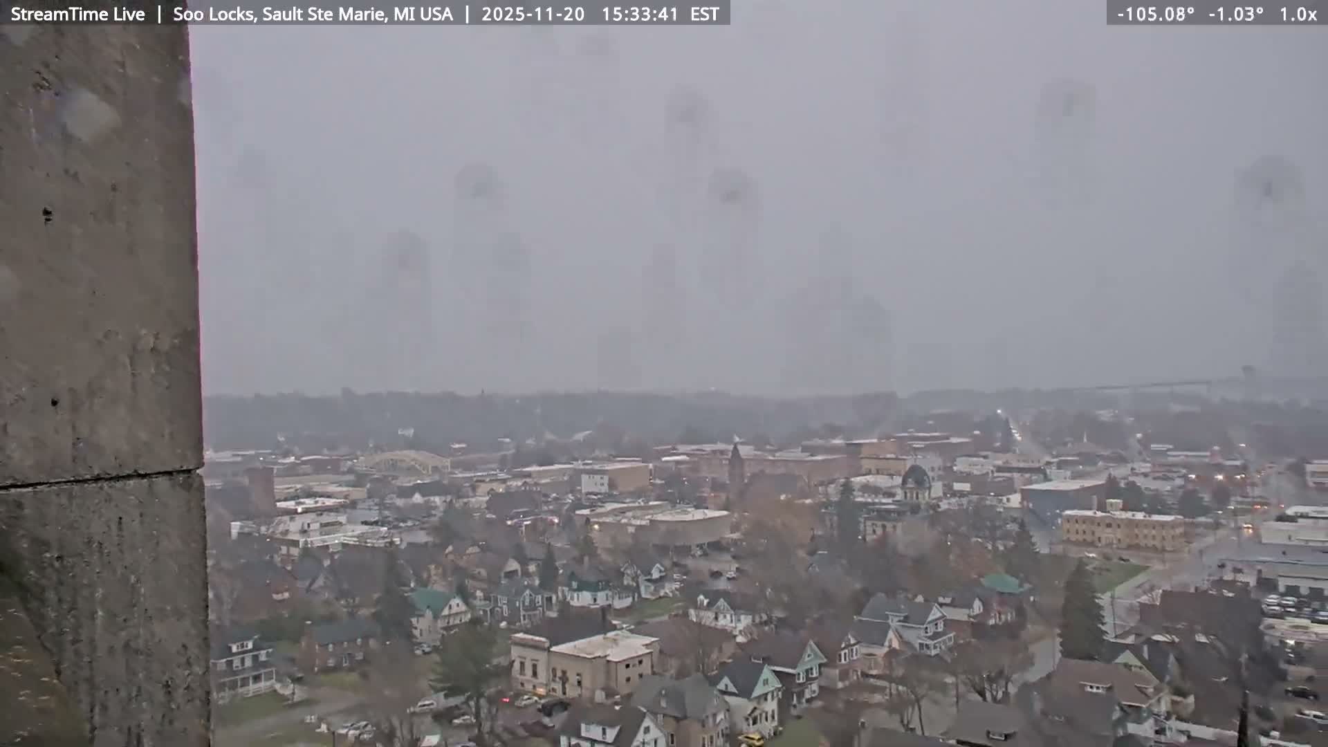 USA - Canada Border, Sault Ste. Marie USA / Sault Ste. Marie Canada Cities & St. Marys River Panoramic Live Cam - Sault Ste. Marie, Chippewa, Michigan, USA