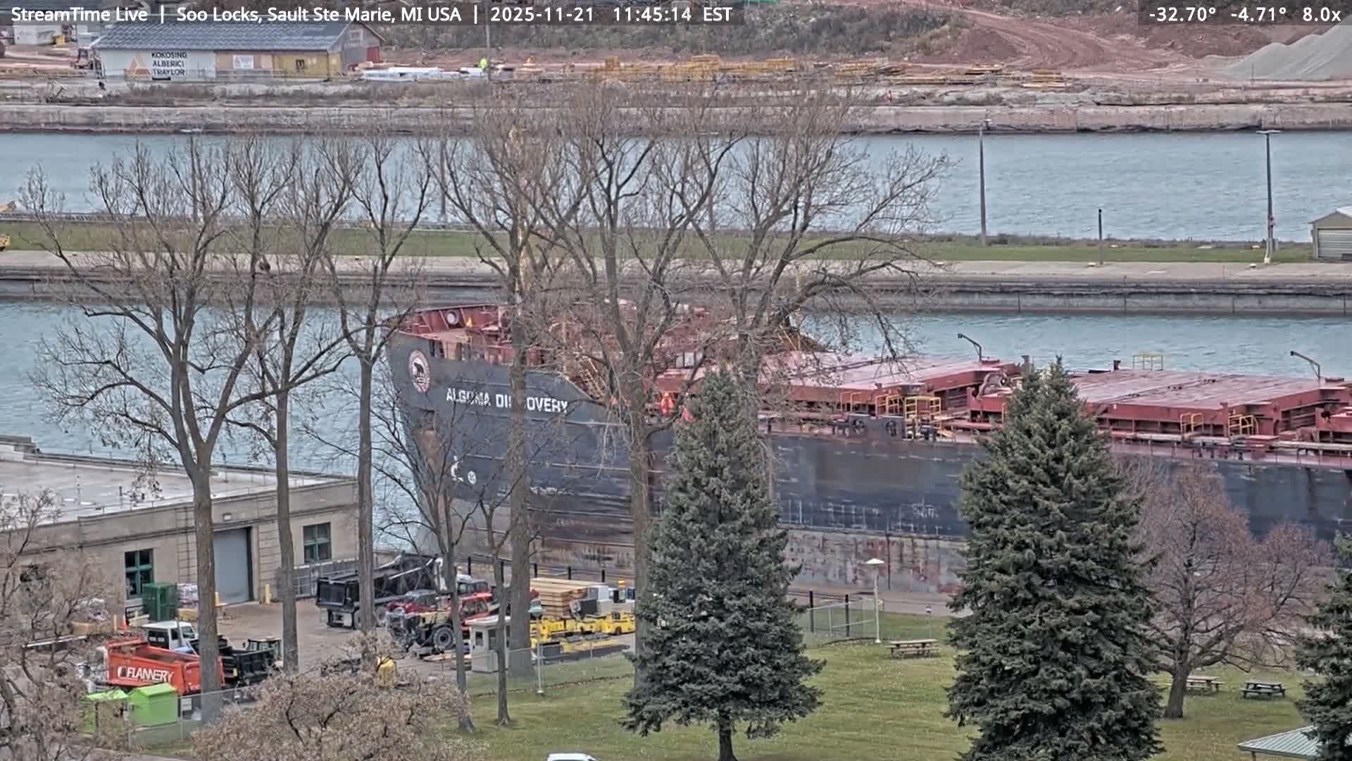 USA - Canada Border, Sault Ste. Marie USA / Sault Ste. Marie Canada Cities & St. Marys River Panoramic Live Cam - Sault Ste. Marie, Chippewa, Michigan, USA