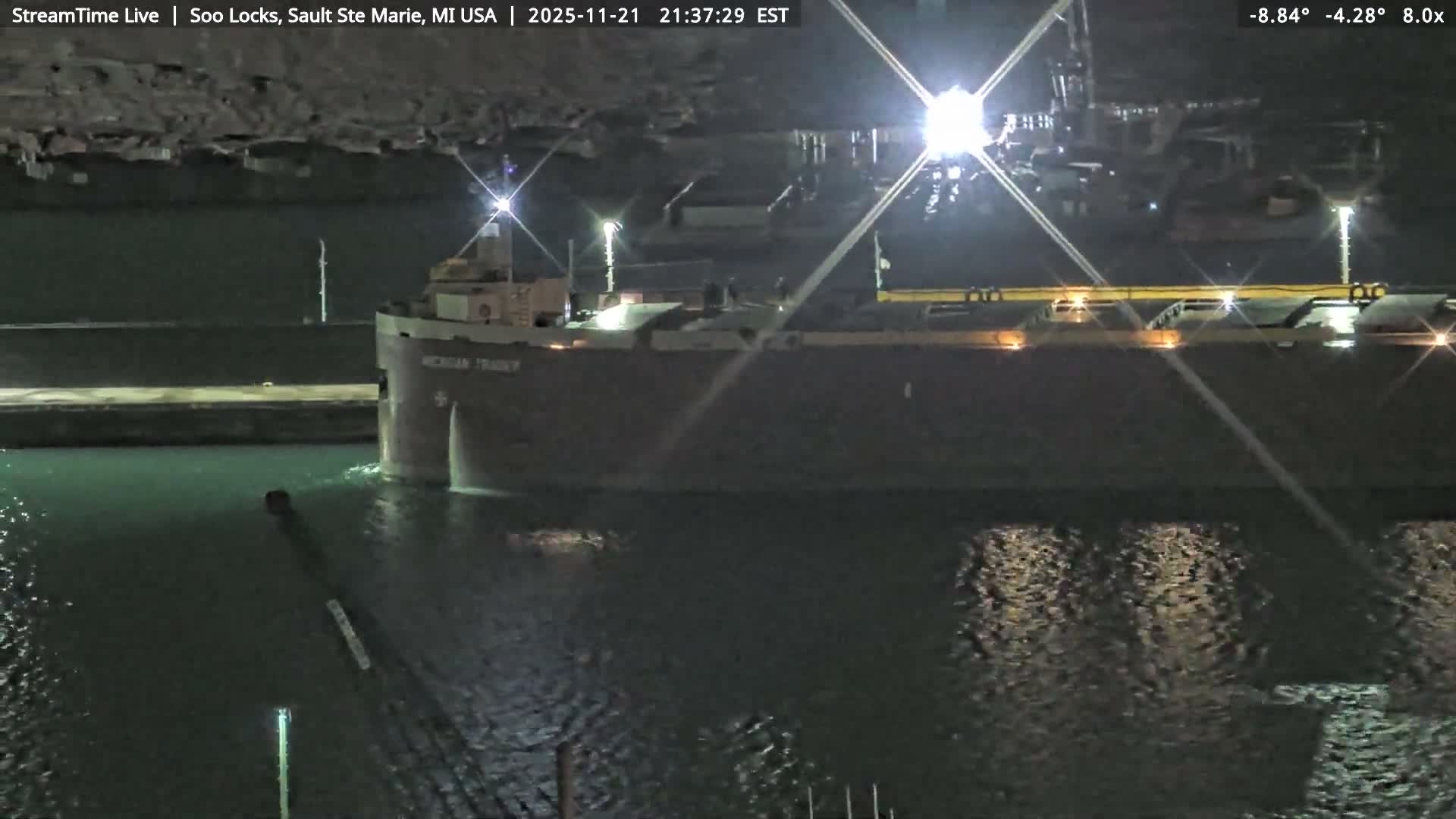 USA - Canada Border, Sault Ste. Marie USA / Sault Ste. Marie Canada Cities & St. Marys River Panoramic Live Cam - Sault Ste. Marie, Chippewa, Michigan, USA