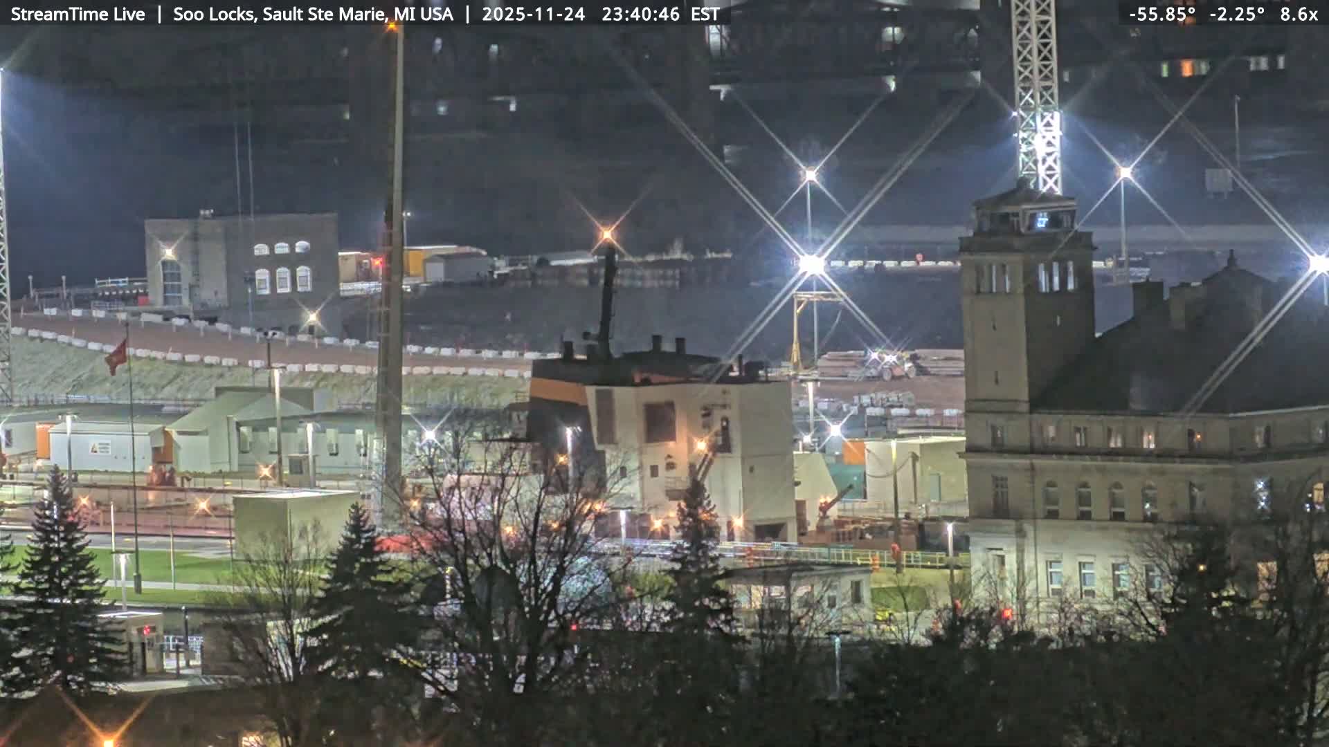 USA - Canada Border, Sault Ste. Marie USA / Sault Ste. Marie Canada Cities & St. Marys River Panoramic Live Cam - Sault Ste. Marie, Chippewa, Michigan, USA