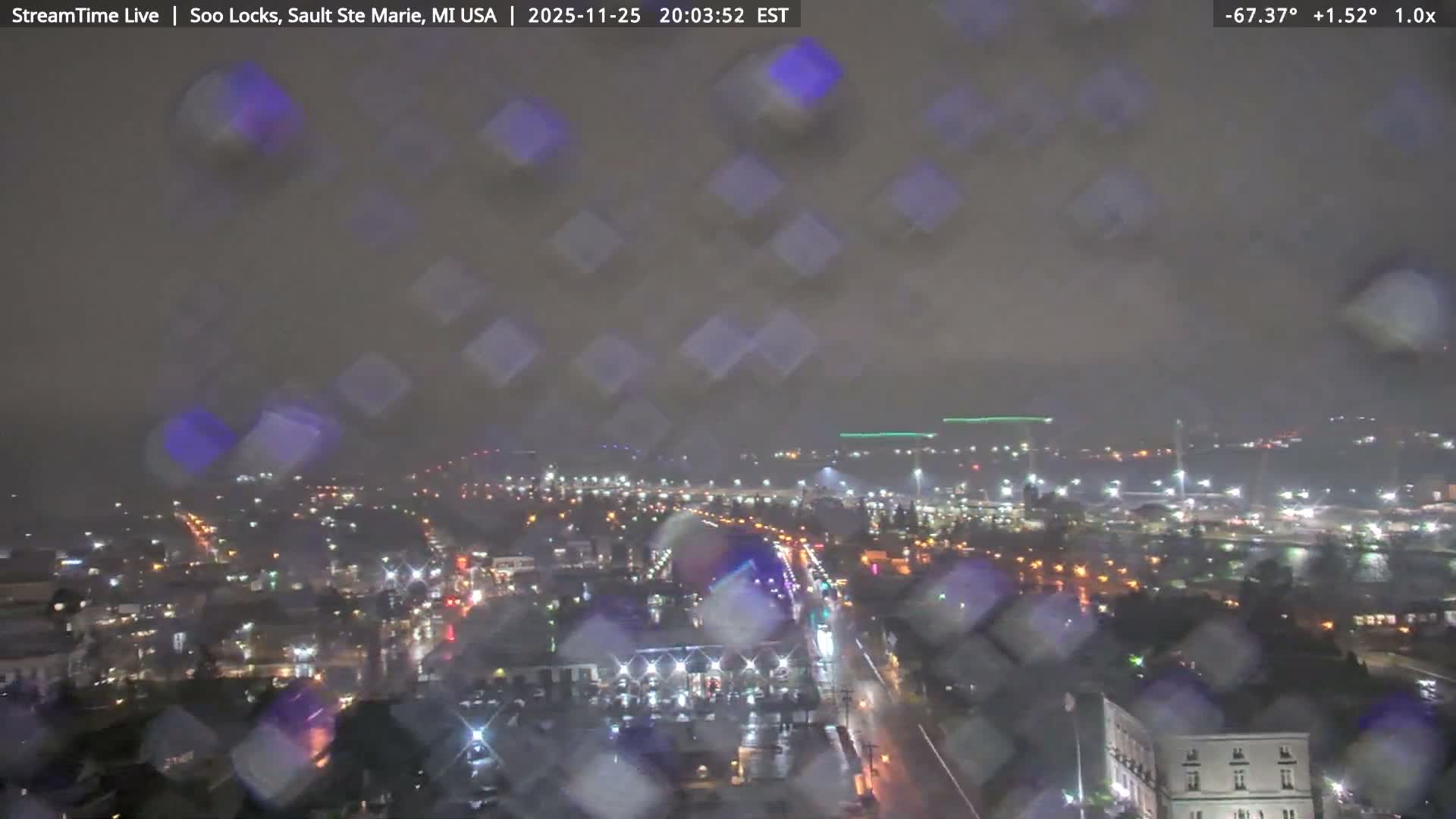 USA - Canada Border, Sault Ste. Marie USA / Sault Ste. Marie Canada Cities & St. Marys River Panoramic Live Cam - Sault Ste. Marie, Chippewa, Michigan, USA