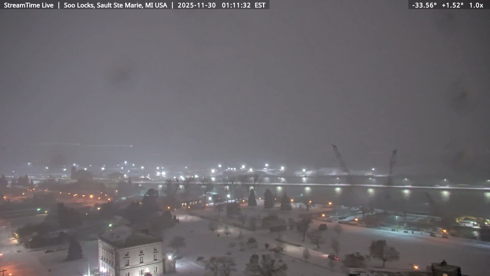USA - Canada Border, Sault Ste. Marie USA / Sault Ste. Marie Canada Cities & St. Marys River Panoramic Live Cam - Sault Ste. Marie, Chippewa, Michigan, USA