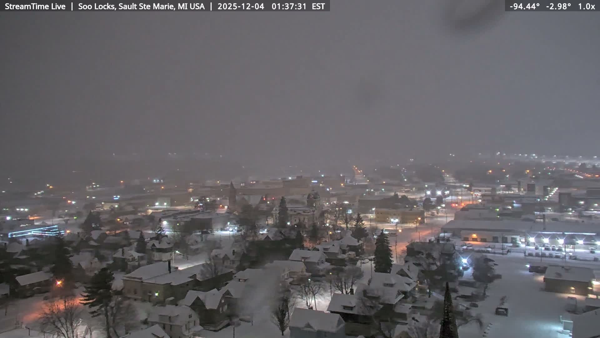 USA - Canada Border, Sault Ste. Marie USA / Sault Ste. Marie Canada Cities & St. Marys River Panoramic Live Cam - Sault Ste. Marie, Chippewa, Michigan, USA