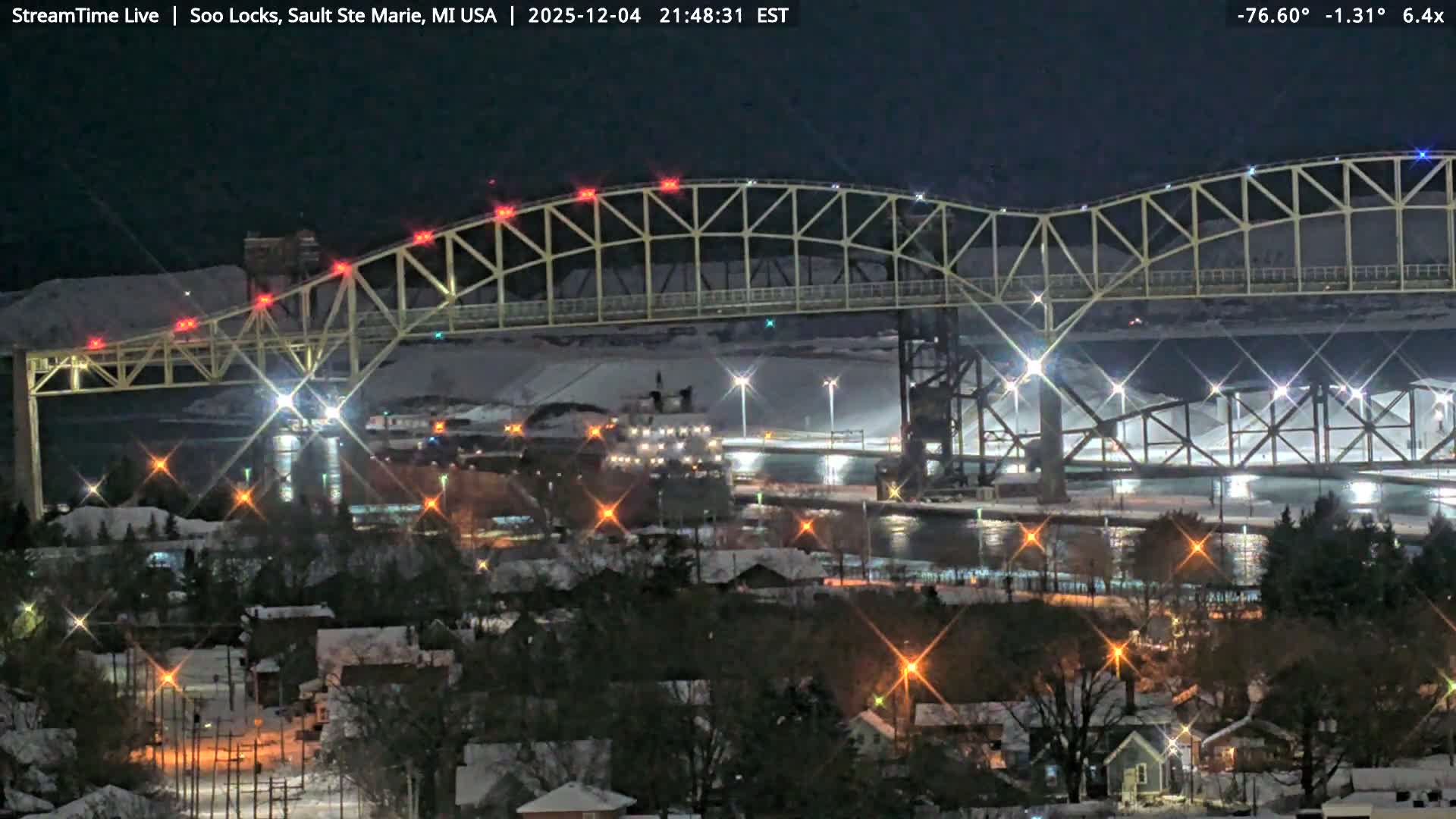 USA - Canada Border, Sault Ste. Marie USA / Sault Ste. Marie Canada Cities & St. Marys River Panoramic Live Cam - Sault Ste. Marie, Chippewa, Michigan, USA
