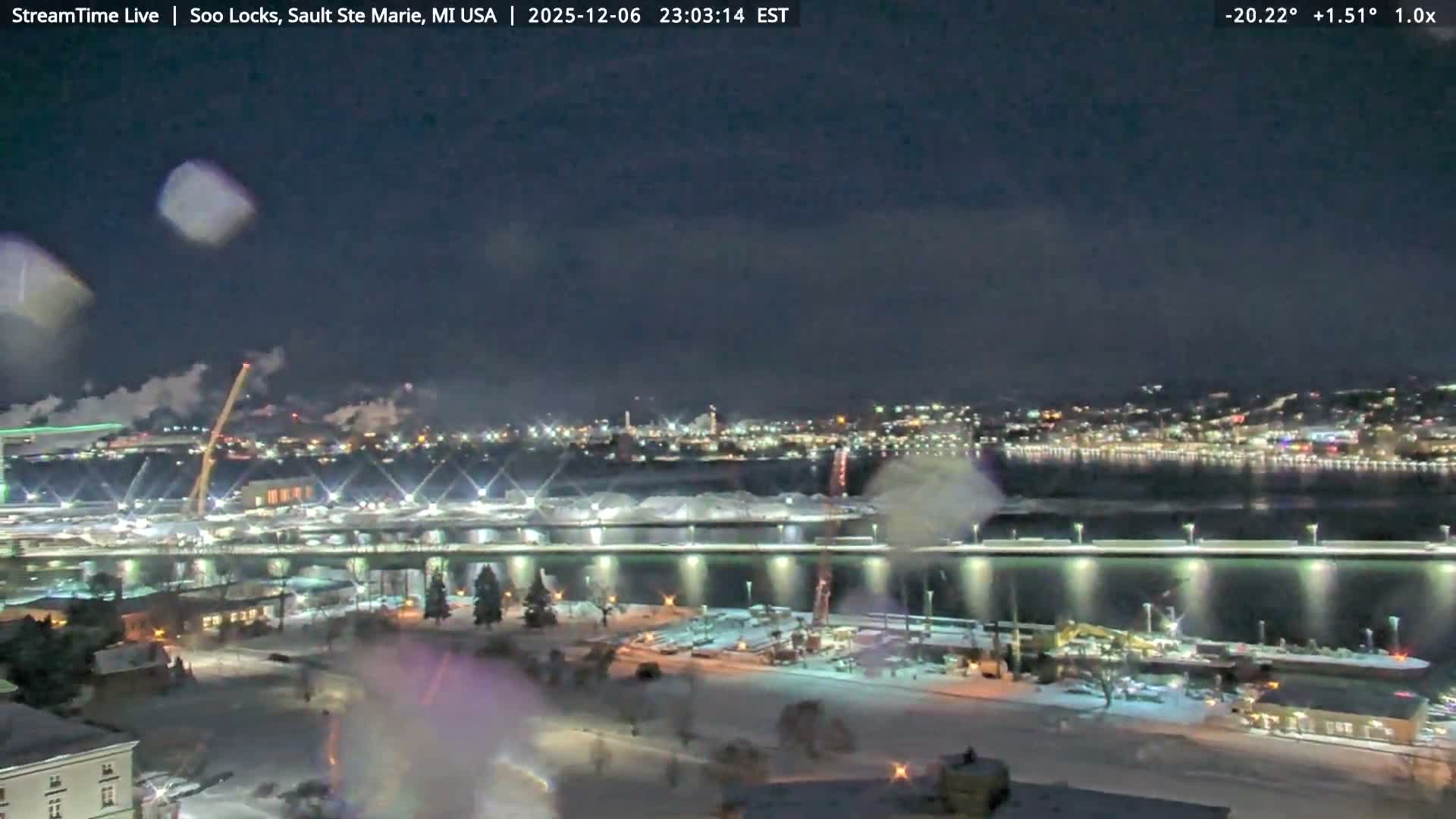USA - Canada Border, Sault Ste. Marie USA / Sault Ste. Marie Canada Cities & St. Marys River Panoramic Live Cam - Sault Ste. Marie, Chippewa, Michigan, USA