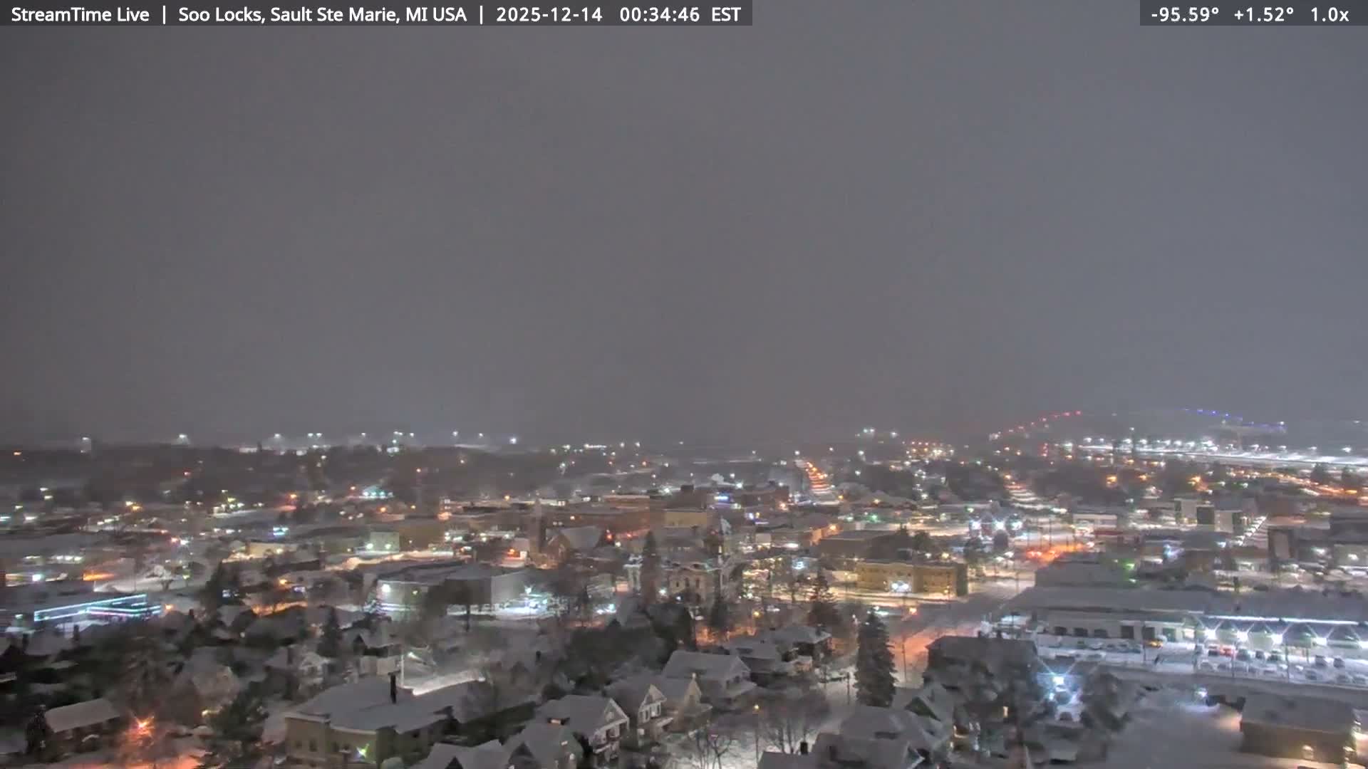 USA - Canada Border, Sault Ste. Marie USA / Sault Ste. Marie Canada Cities & St. Marys River Panoramic Live Cam - Sault Ste. Marie, Chippewa, Michigan, USA