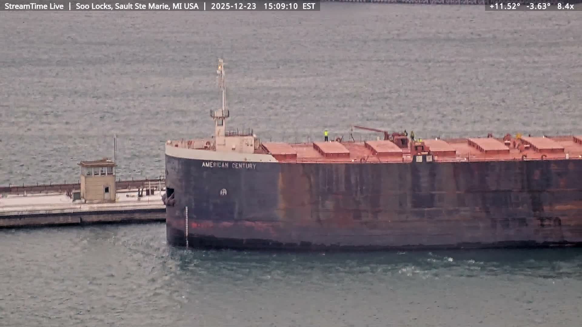 USA - Canada Border, Sault Ste. Marie USA / Sault Ste. Marie Canada Cities & St. Marys River Panoramic Live Cam - Sault Ste. Marie, Chippewa, Michigan, USA