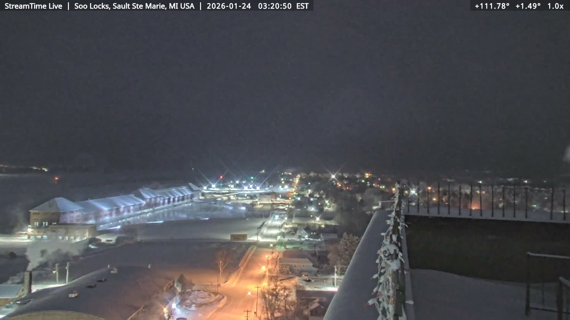 USA - Canada Border, Sault Ste. Marie USA / Sault Ste. Marie Canada Cities & St. Marys River Panoramic Live Cam - Sault Ste. Marie, Chippewa, Michigan, USA