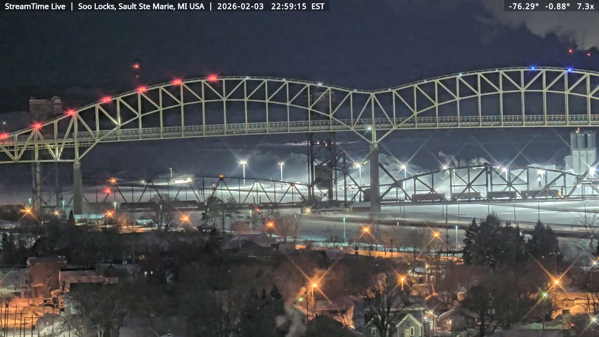 USA - Canada Border, Sault Ste. Marie USA / Sault Ste. Marie Canada Cities & St. Marys River Panoramic Live Cam - Sault Ste. Marie, Chippewa, Michigan, USA