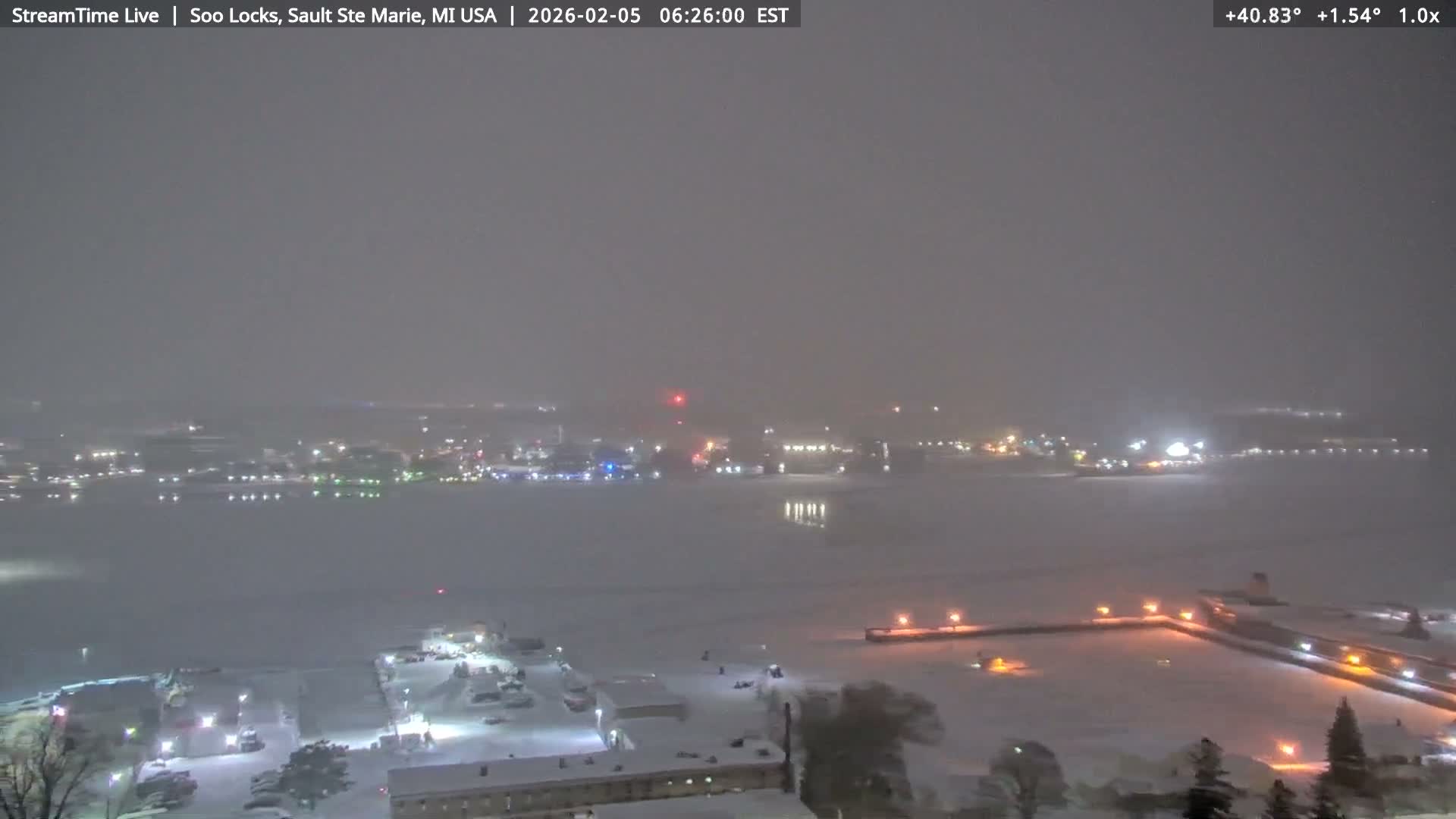 USA - Canada Border, Sault Ste. Marie USA / Sault Ste. Marie Canada Cities & St. Marys River Panoramic Live Cam - Sault Ste. Marie, Chippewa, Michigan, USA