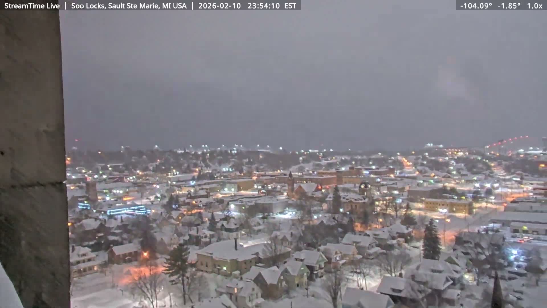 USA - Canada Border, Sault Ste. Marie USA / Sault Ste. Marie Canada Cities & St. Marys River Panoramic Live Cam - Sault Ste. Marie, Chippewa, Michigan, USA