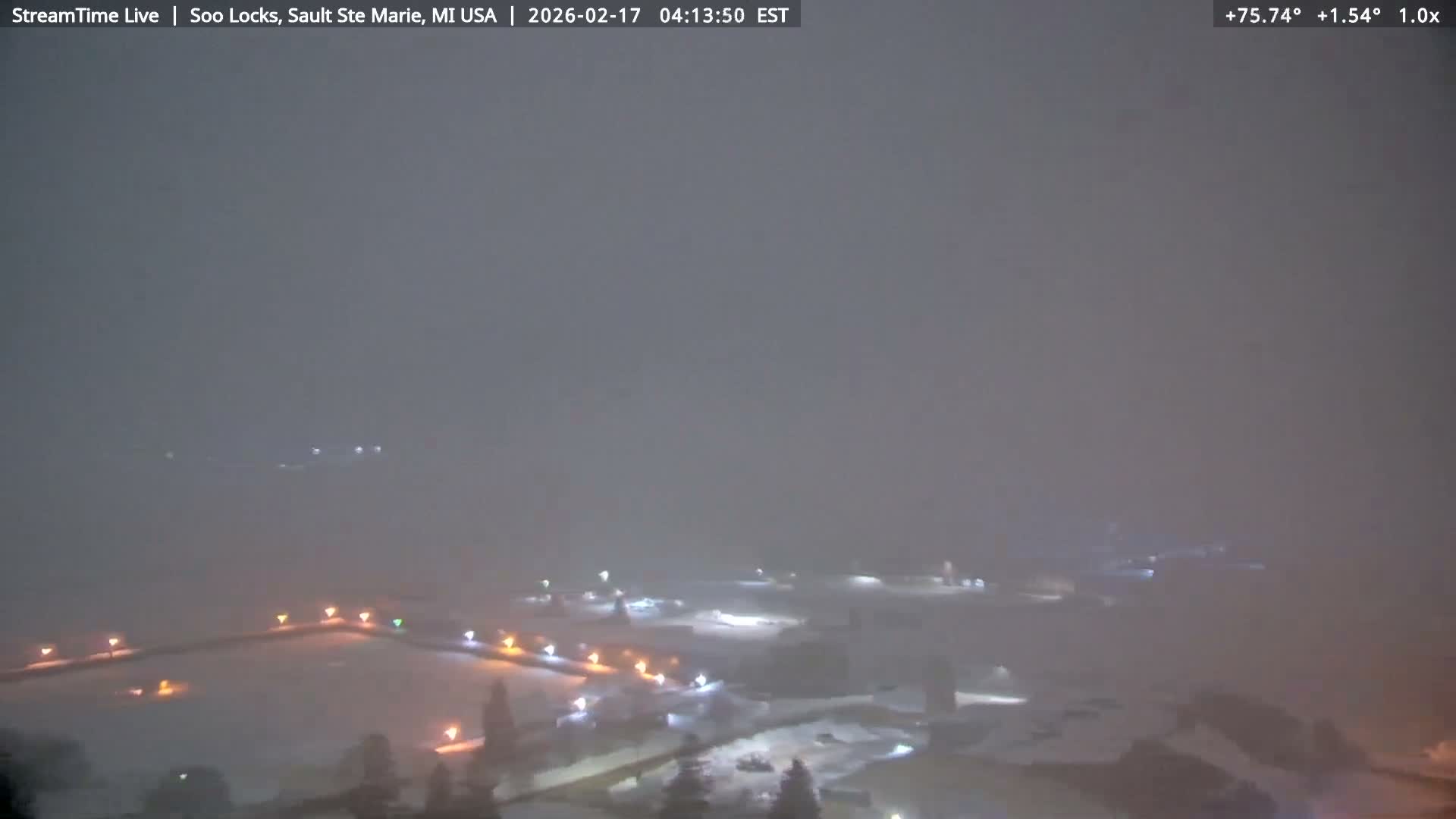USA - Canada Border, Sault Ste. Marie USA / Sault Ste. Marie Canada Cities & St. Marys River Panoramic Live Cam - Sault Ste. Marie, Chippewa, Michigan, USA