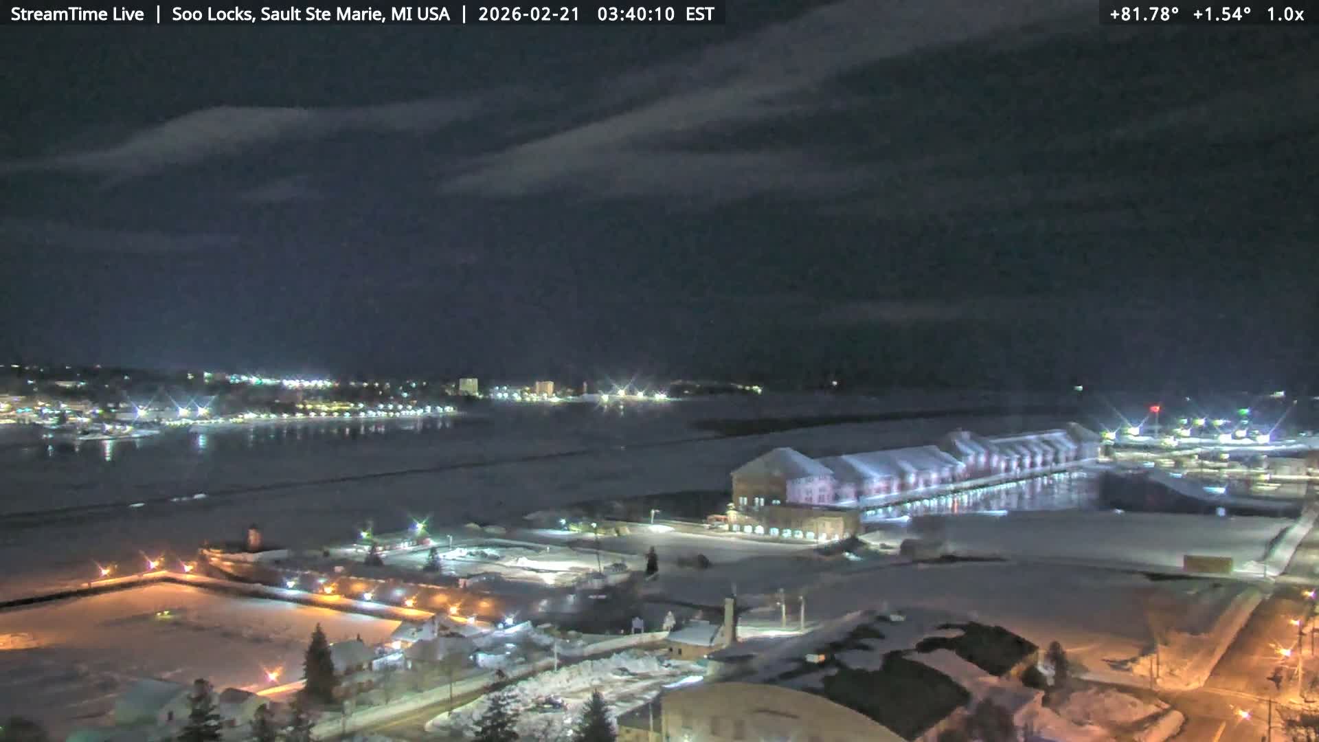 USA - Canada Border, Sault Ste. Marie USA / Sault Ste. Marie Canada Cities & St. Marys River Panoramic Live Cam - Sault Ste. Marie, Chippewa, Michigan, USA