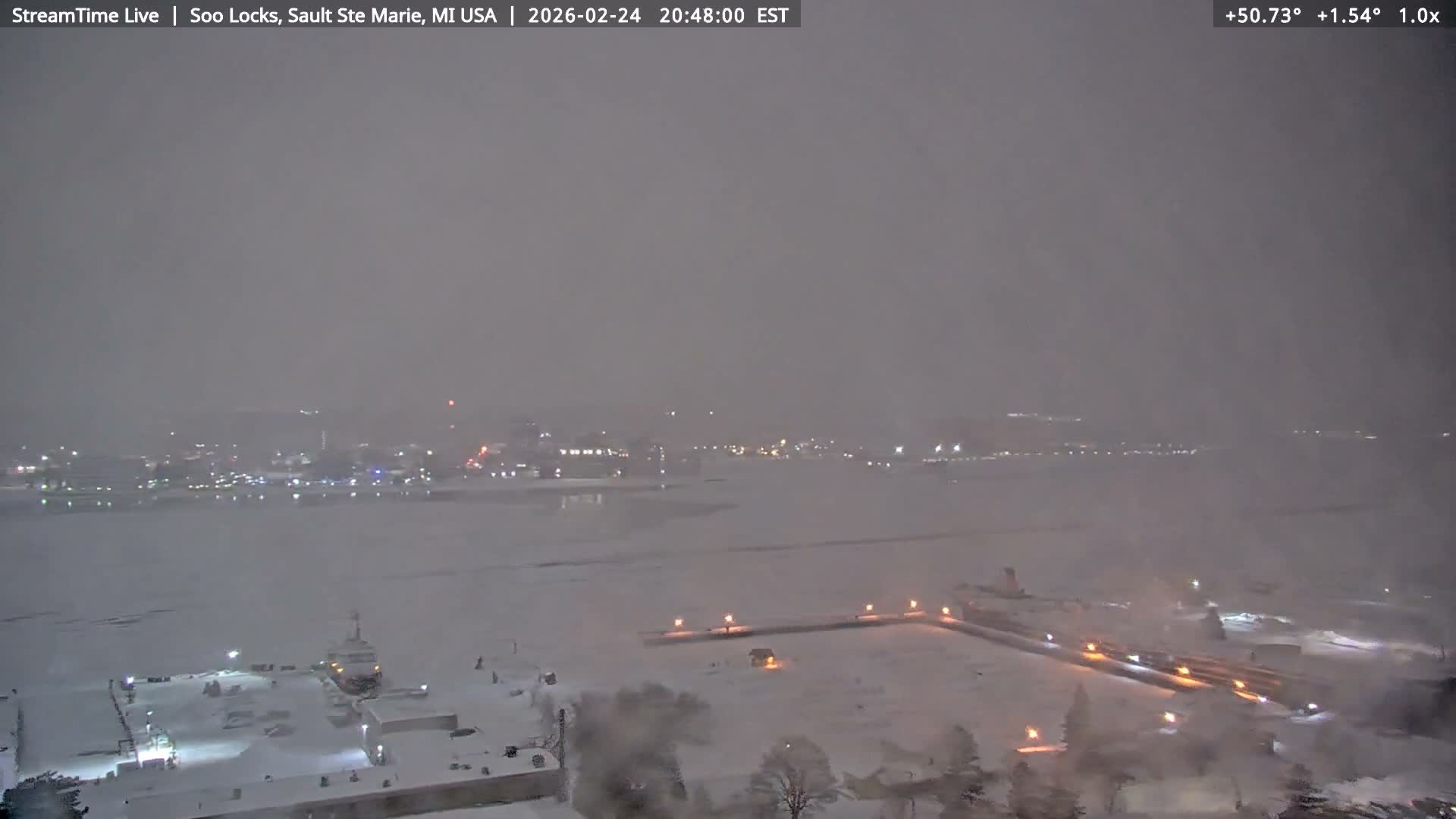 USA - Canada Border, Sault Ste. Marie USA / Sault Ste. Marie Canada Cities & St. Marys River Panoramic Live Cam - Sault Ste. Marie, Chippewa, Michigan, USA