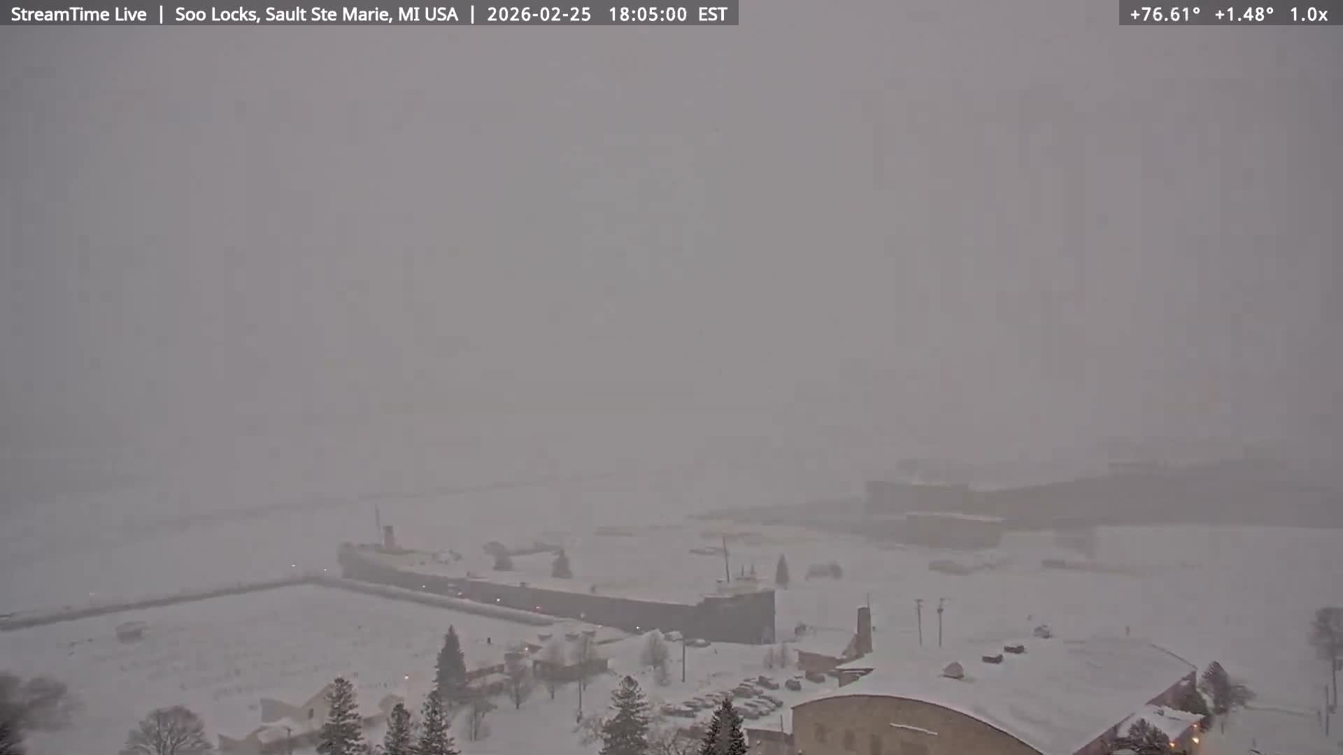 USA - Canada Border, Sault Ste. Marie USA / Sault Ste. Marie Canada Cities & St. Marys River Panoramic Live Cam - Sault Ste. Marie, Chippewa, Michigan, USA