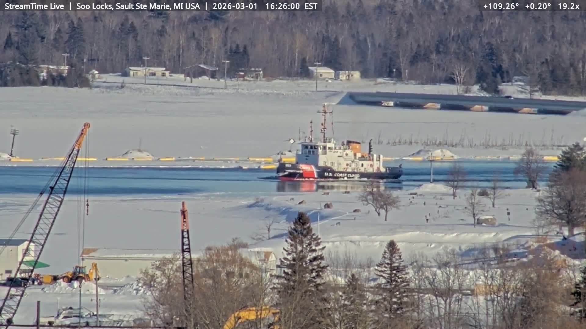 USA - Canada Border, Sault Ste. Marie USA / Sault Ste. Marie Canada Cities & St. Marys River Panoramic Live Cam - Sault Ste. Marie, Chippewa, Michigan, USA