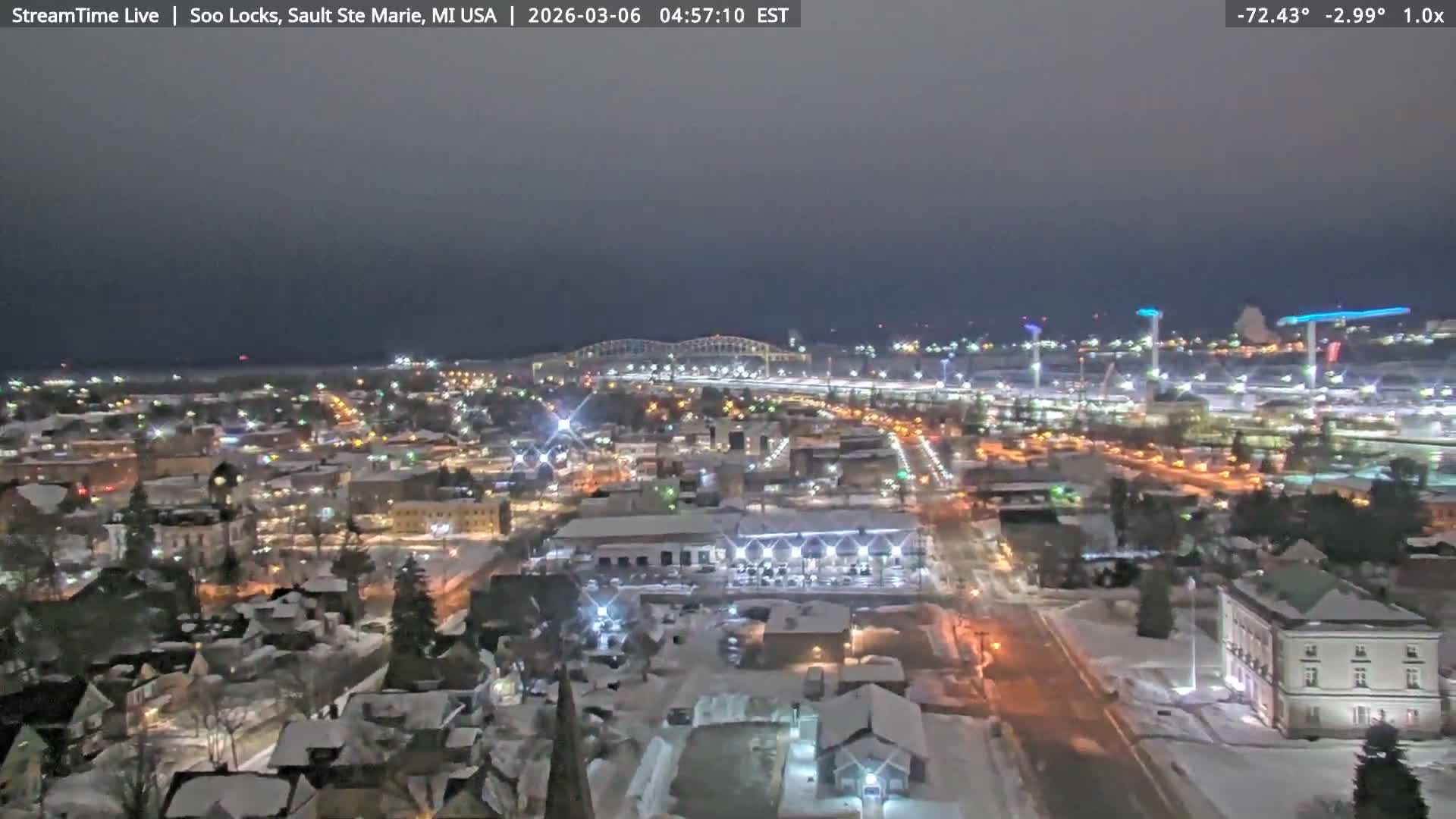 USA - Canada Border, Sault Ste. Marie USA / Sault Ste. Marie Canada Cities & St. Marys River Panoramic Live Cam - Sault Ste. Marie, Chippewa, Michigan, USA