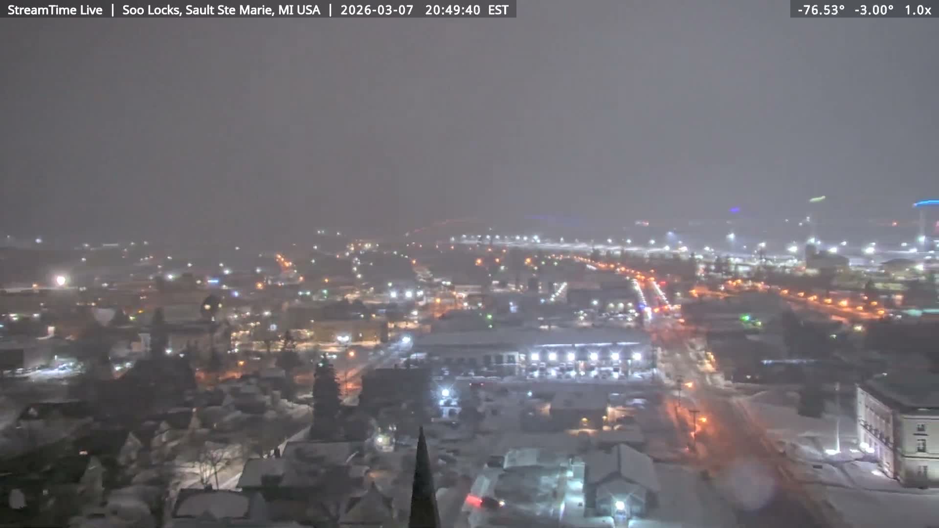 USA - Canada Border, Sault Ste. Marie USA / Sault Ste. Marie Canada Cities & St. Marys River Panoramic Live Cam - Sault Ste. Marie, Chippewa, Michigan, USA
