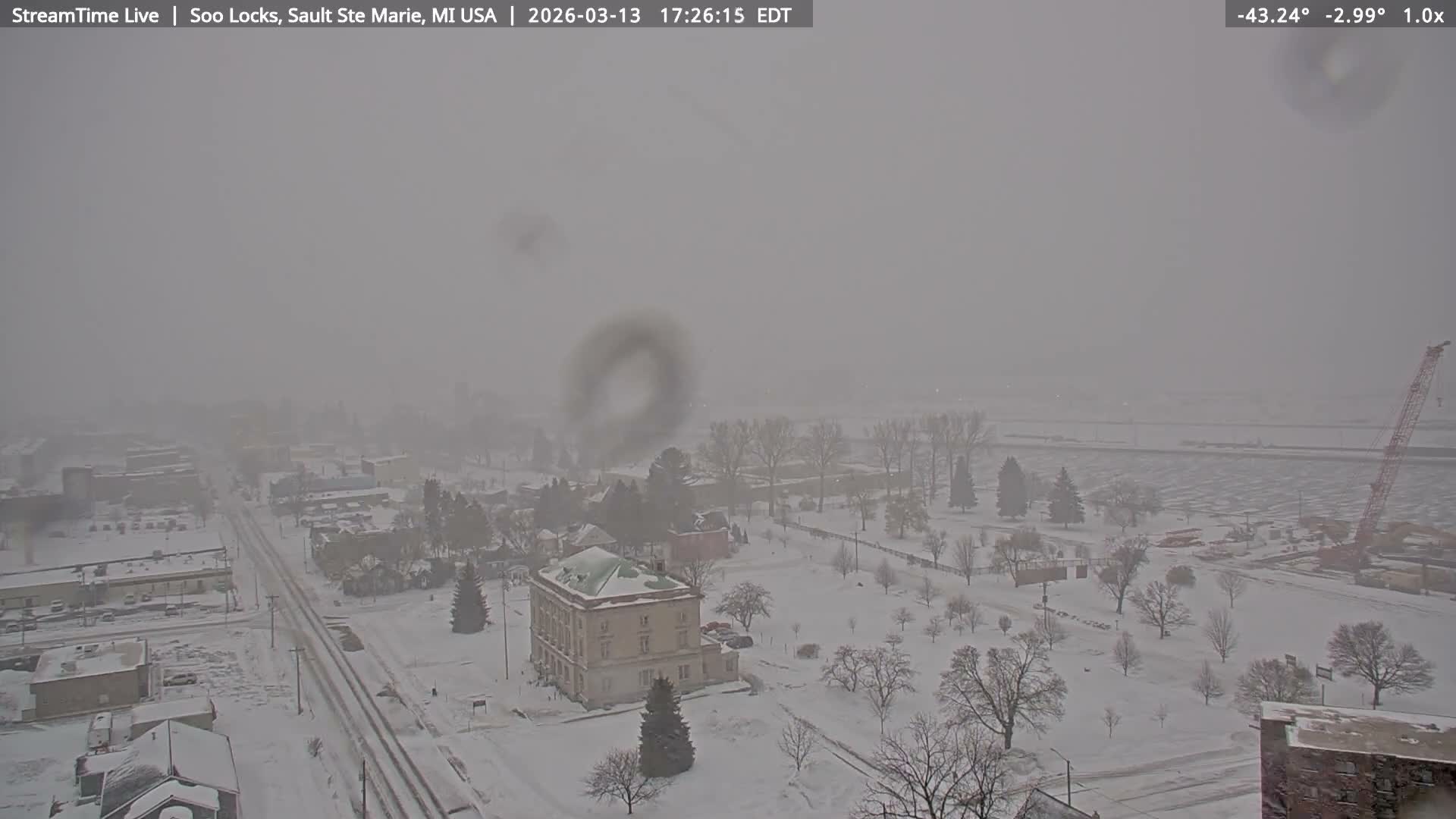 USA - Canada Border, Sault Ste. Marie USA / Sault Ste. Marie Canada Cities & St. Marys River Panoramic Live Cam - Sault Ste. Marie, Chippewa, Michigan, USA