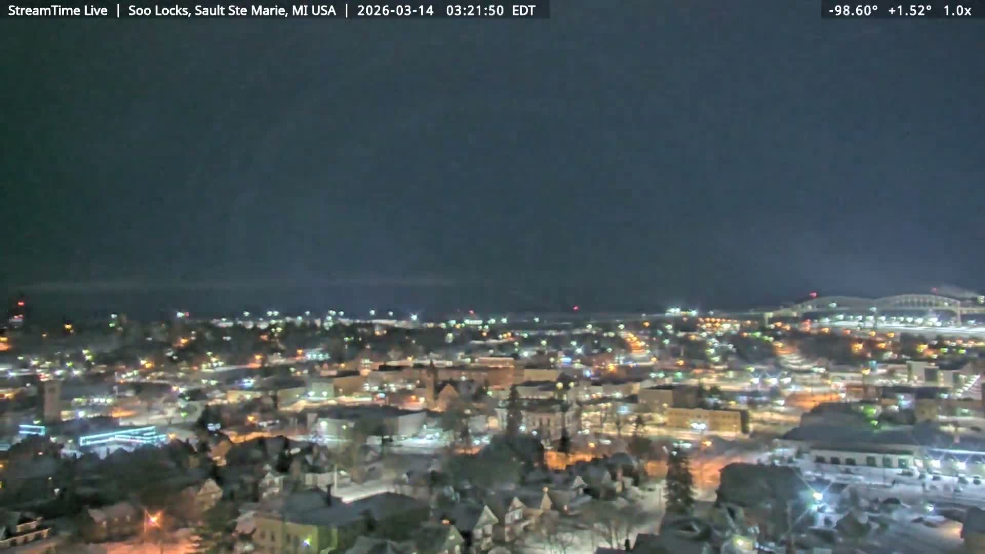 USA - Canada Border, Sault Ste. Marie USA / Sault Ste. Marie Canada Cities & St. Marys River Panoramic Live Cam - Sault Ste. Marie, Chippewa, Michigan, USA