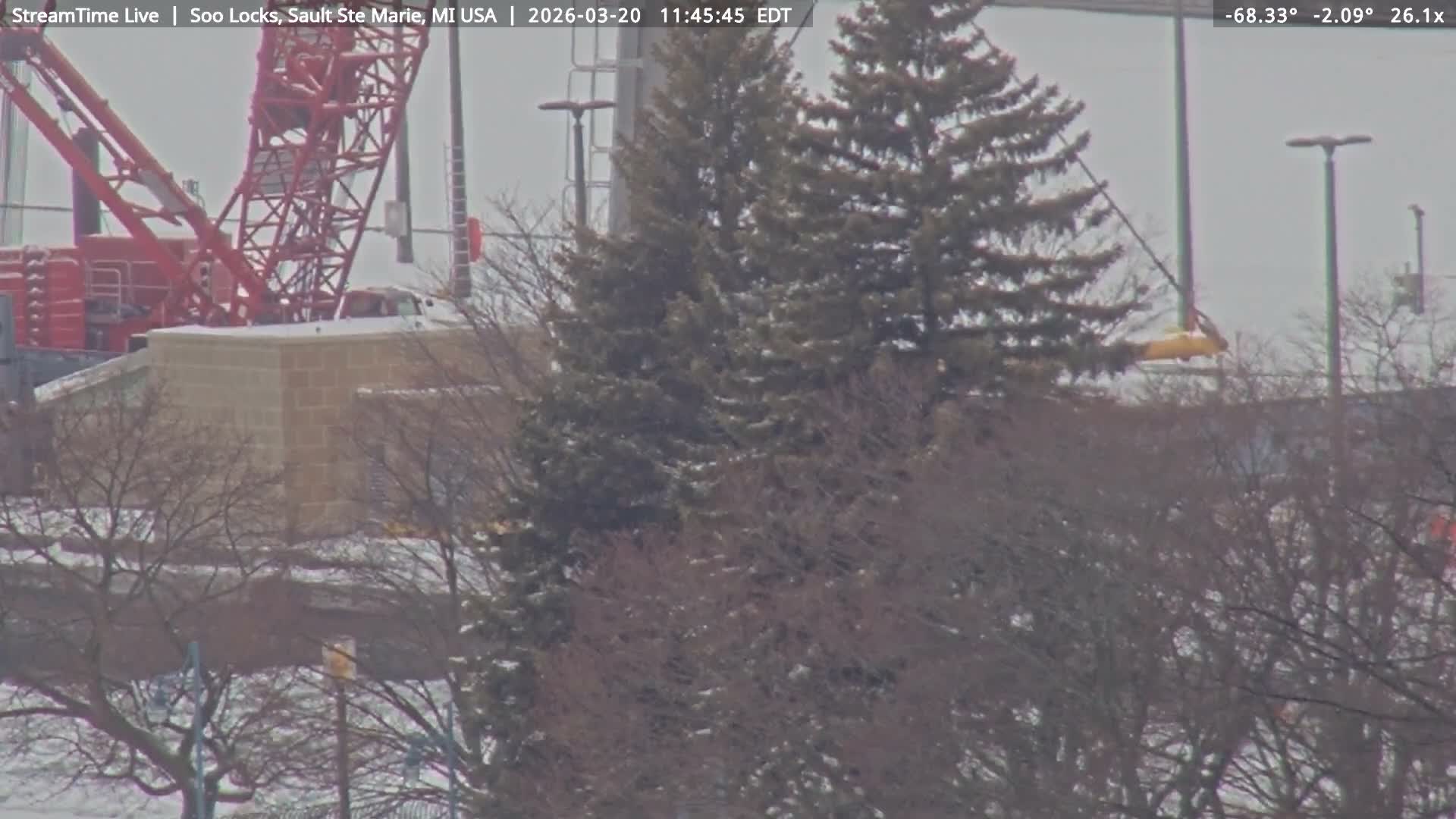 USA - Canada Border, Sault Ste. Marie USA / Sault Ste. Marie Canada Cities & St. Marys River Panoramic Live Cam - Sault Ste. Marie, Chippewa, Michigan, USA