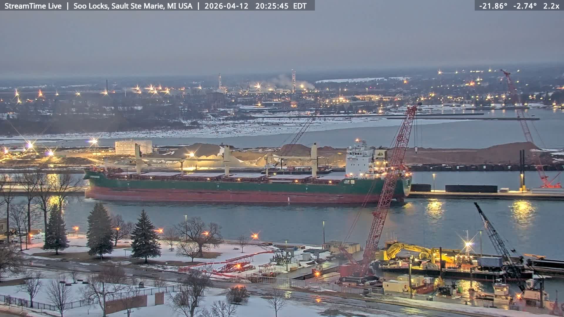 USA - Canada Border, Sault Ste. Marie USA / Sault Ste. Marie Canada Cities & St. Marys River Panoramic Live Cam - Sault Ste. Marie, Chippewa, Michigan, USA