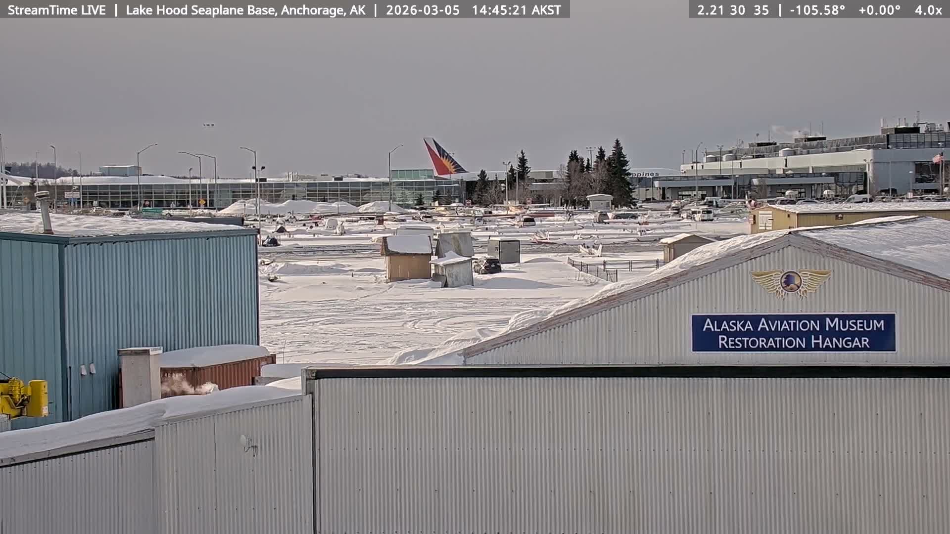 Anchorage, Lake Hood Seaplane Base / Ted Stevens International Airport Live Cam ANC / PANC - Turnagain, Anchorage, Alaska, USA