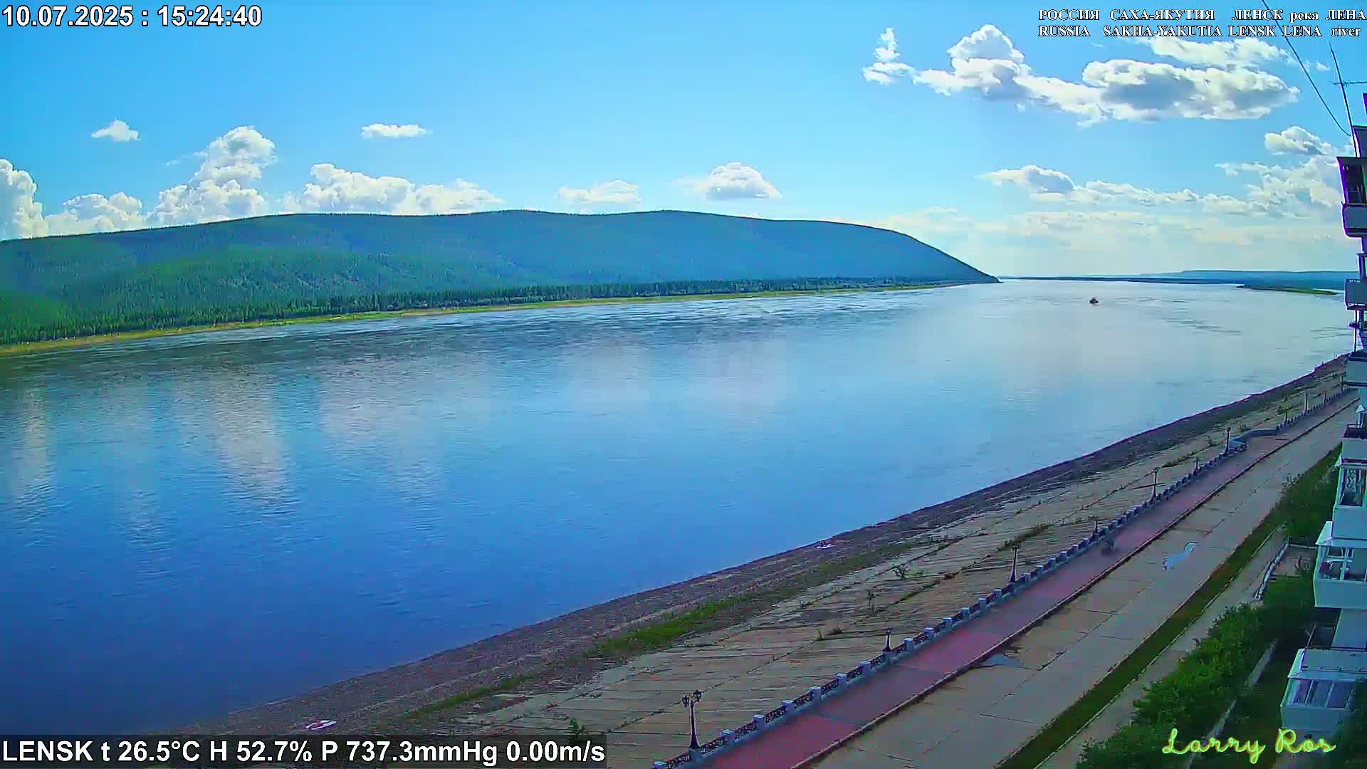 Lensk,  Lena River (Reka Lena) towards South & River South Forest Live Cam - Lensk, Lensky, Sakha, Far Eastern (Dal'nevostochnyy), Russia