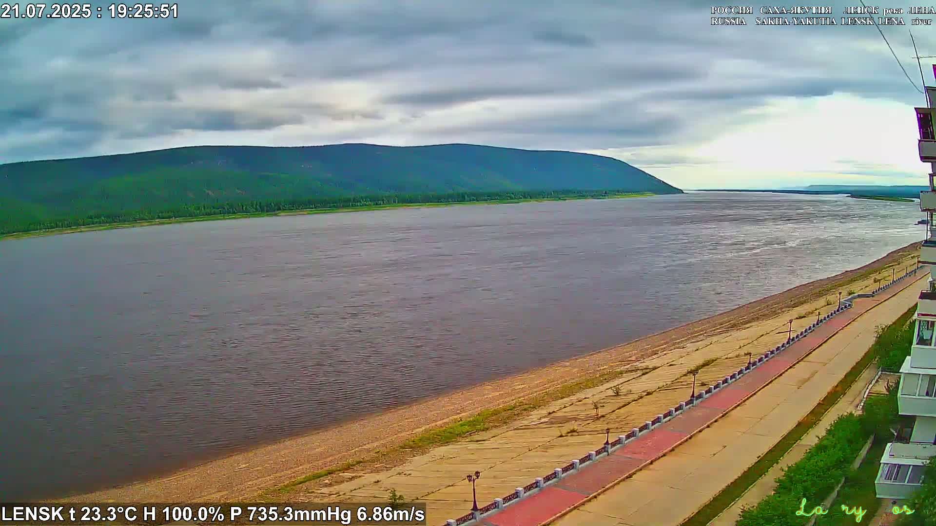 Lensk,  Lena River (Reka Lena) towards South & River South Forest Live Cam - Lensk, Lensky, Sakha, Far Eastern (Dal'nevostochnyy), Russia