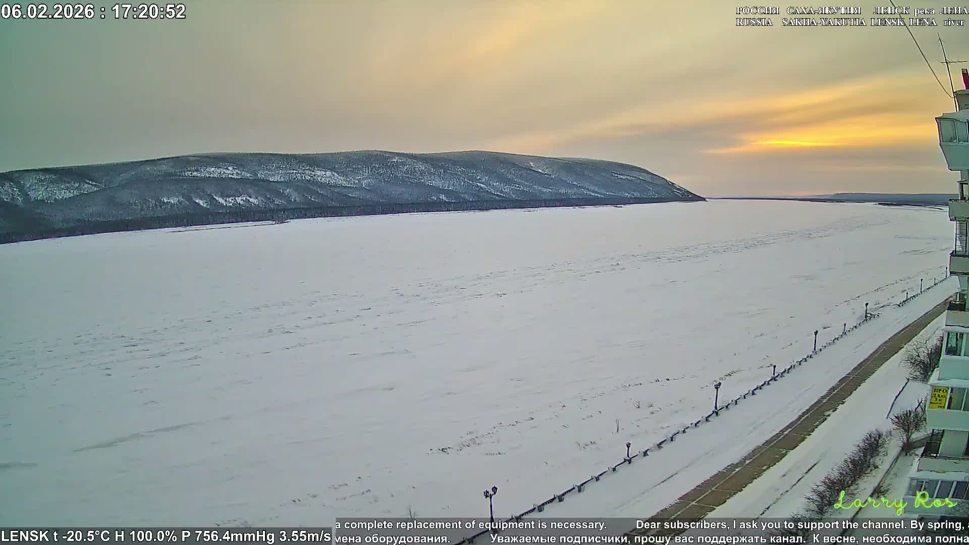 Lensk,  Lena River (Reka Lena) towards South & River South Forest Live Cam - Lensk, Lensky, Sakha, Far Eastern (Dal'nevostochnyy), Russia