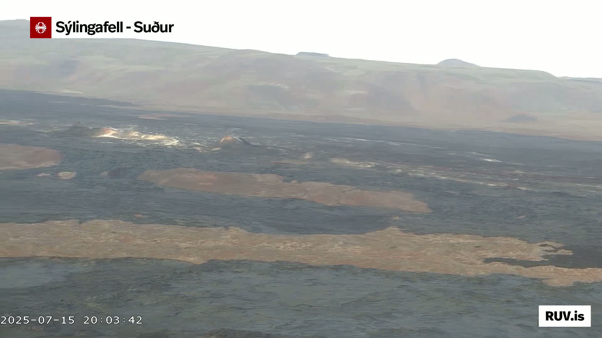 Sýlingarfell Tuya Volcano towards South & Grindavik City Silhouette PTZ Live Cam - Grindavik, Grindavikurbaer (Grindavíkurbær), Southern Peninsula (Suðurnes), Iceland
