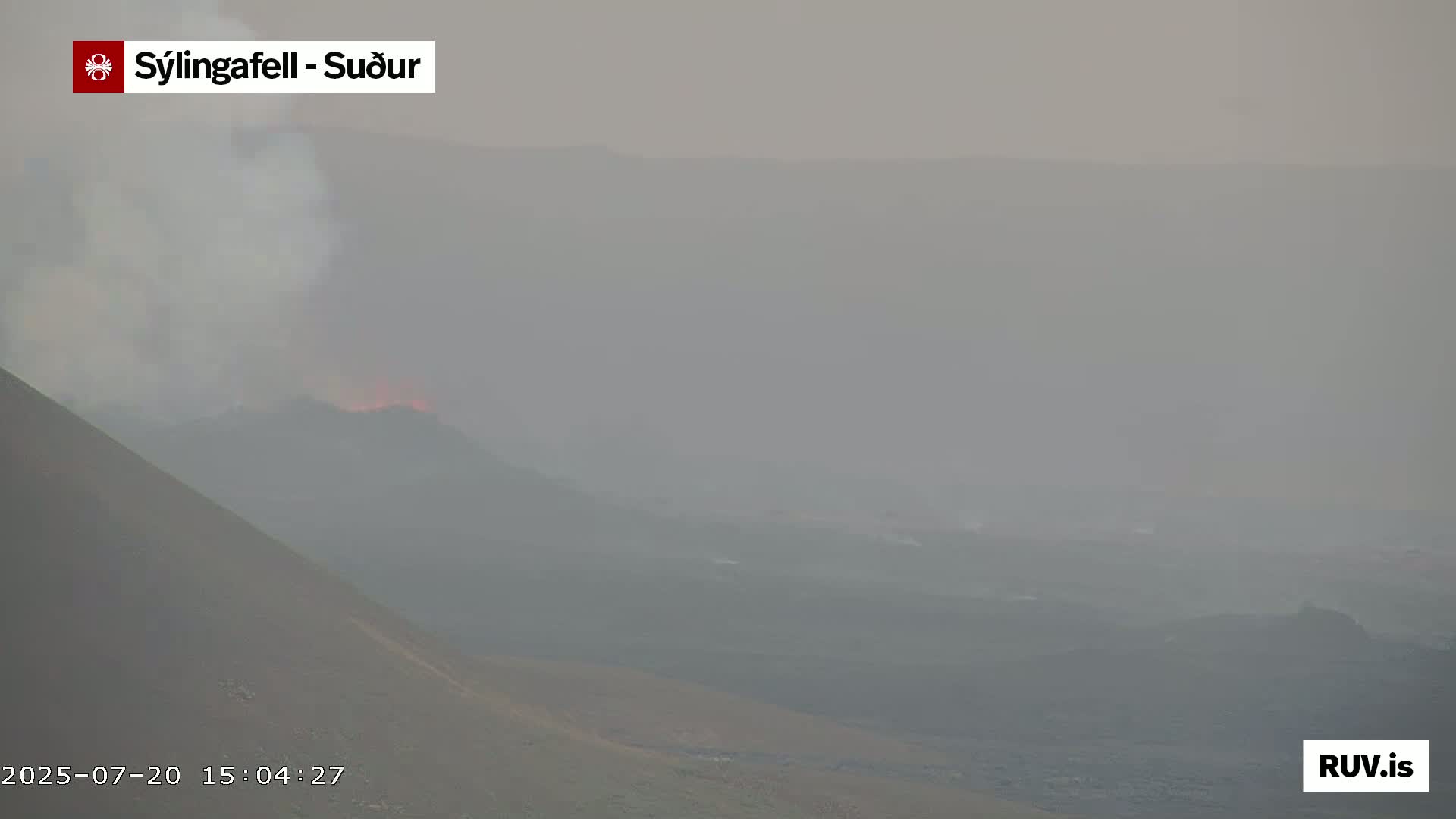 Sýlingarfell Tuya Volcano towards South & Grindavik City Silhouette PTZ Live Cam - Grindavik, Grindavikurbaer (Grindavíkurbær), Southern Peninsula (Suðurnes), Iceland