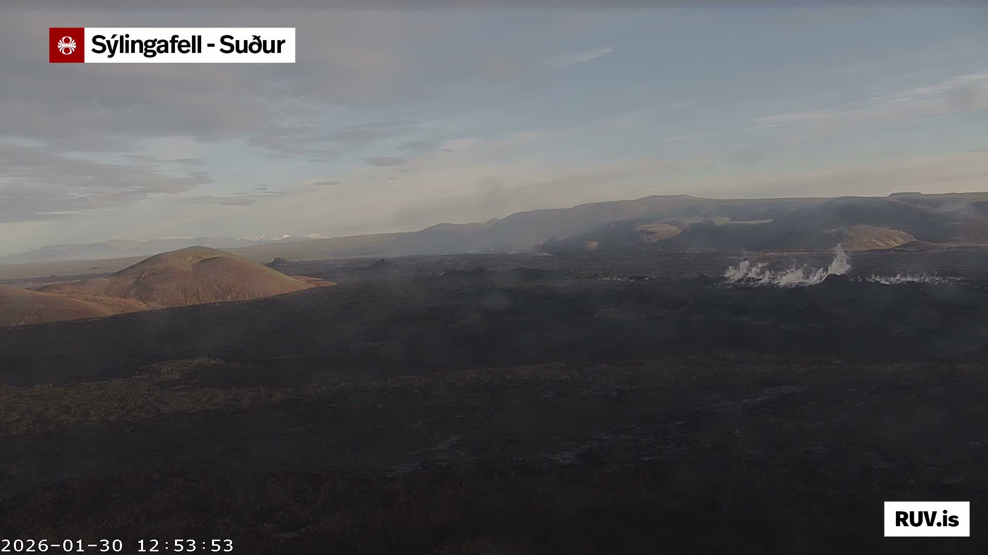 Sýlingarfell Tuya Volcano towards South & Grindavik City Silhouette PTZ Live Cam - Grindavik, Grindavikurbaer (Grindavíkurbær), Southern Peninsula (Suðurnes), Iceland