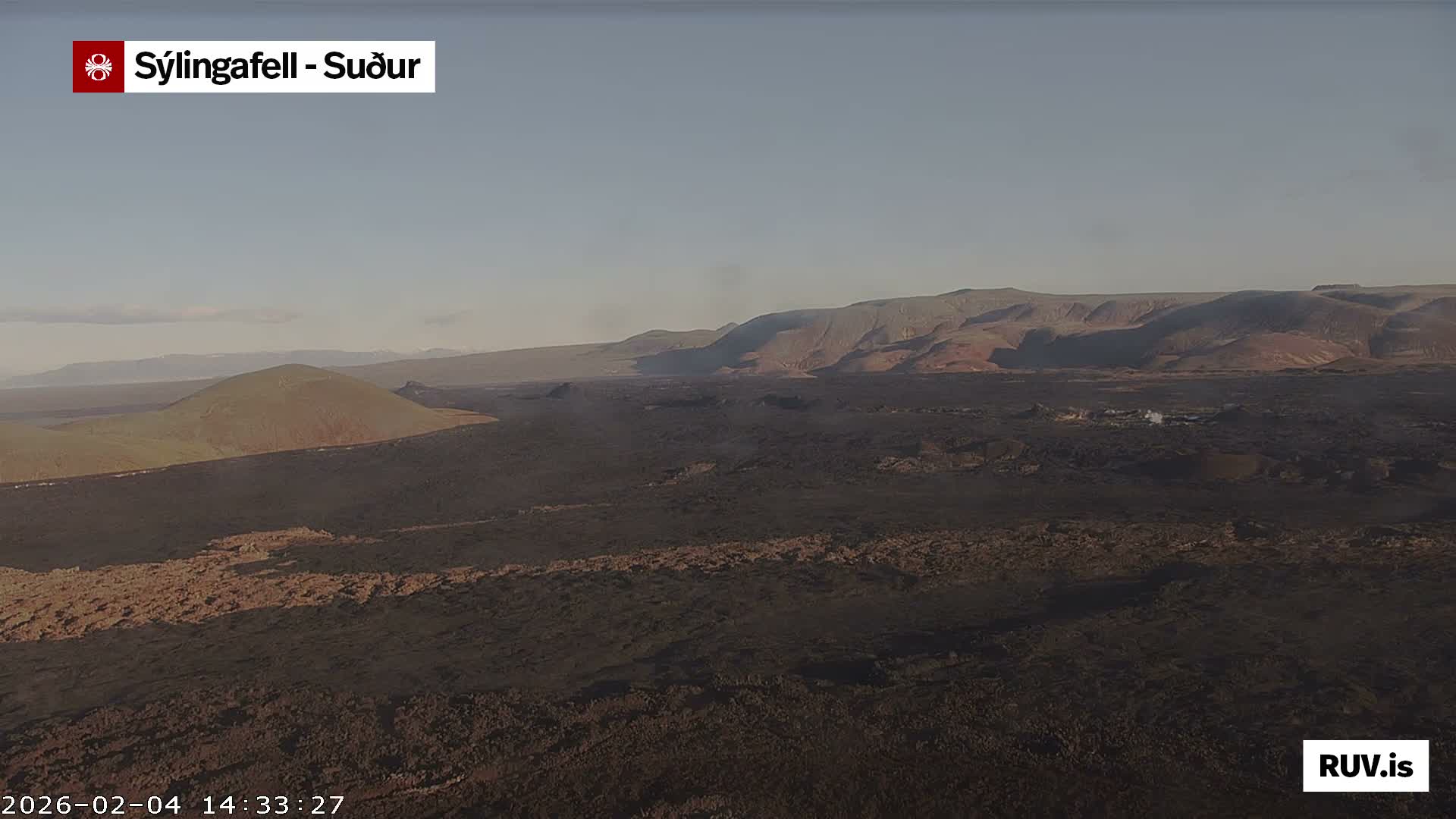 Sýlingarfell Tuya Volcano towards South & Grindavik City Silhouette PTZ Live Cam - Grindavik, Grindavikurbaer (Grindavíkurbær), Southern Peninsula (Suðurnes), Iceland