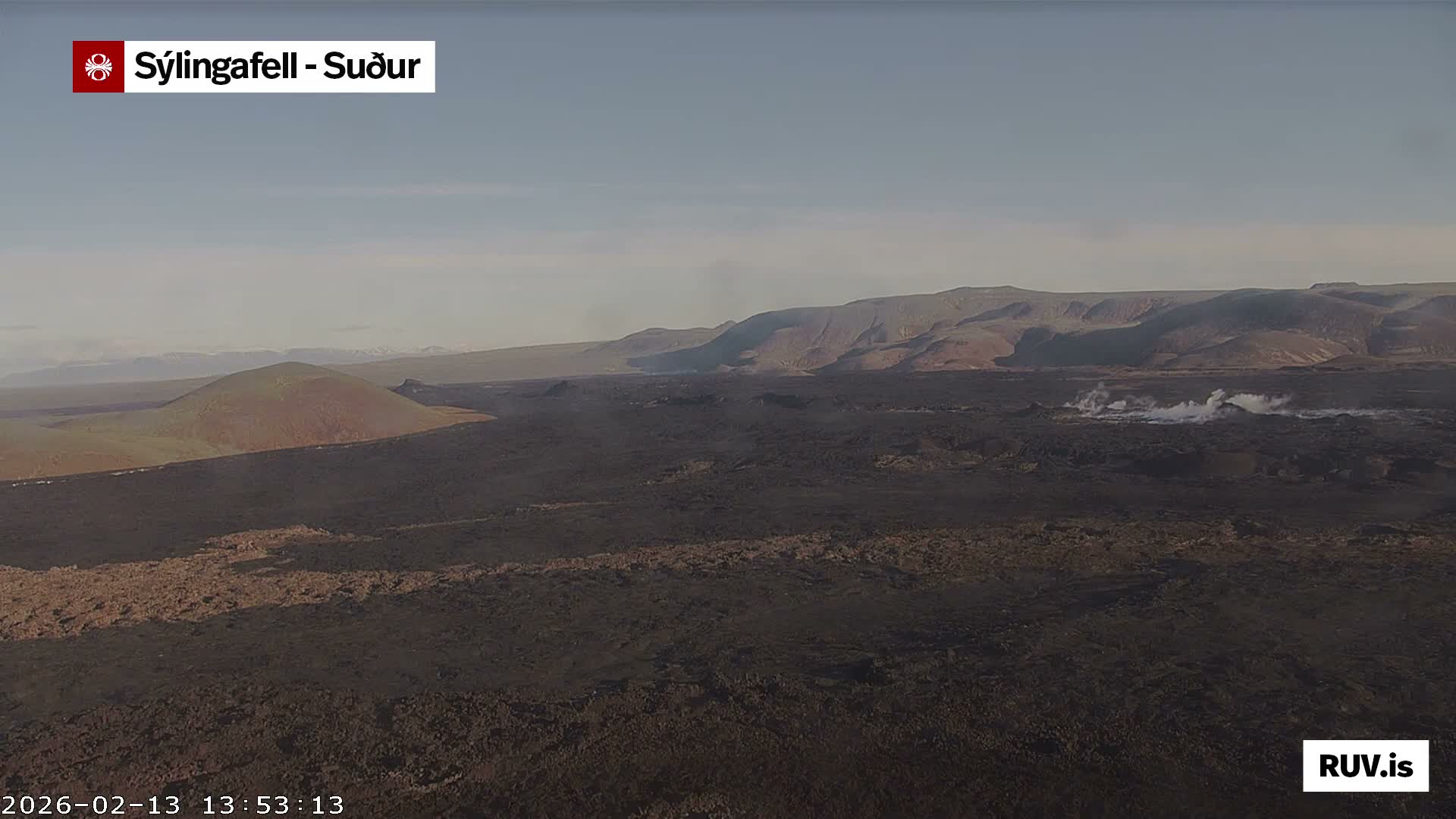 Sýlingarfell Tuya Volcano towards South & Grindavik City Silhouette PTZ Live Cam - Grindavik, Grindavikurbaer (Grindavíkurbær), Southern Peninsula (Suðurnes), Iceland