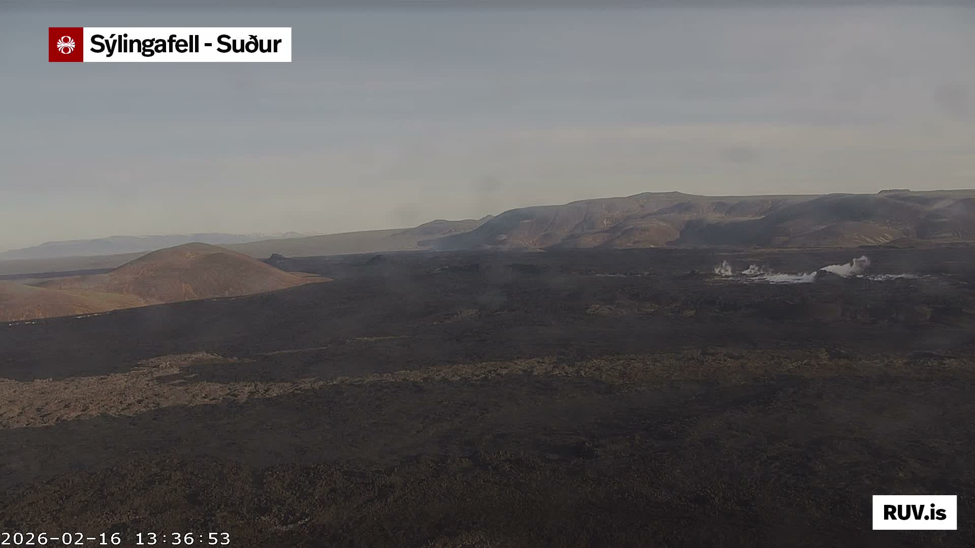 Sýlingarfell Tuya Volcano towards South & Grindavik City Silhouette PTZ Live Cam - Grindavik, Grindavikurbaer (Grindavíkurbær), Southern Peninsula (Suðurnes), Iceland