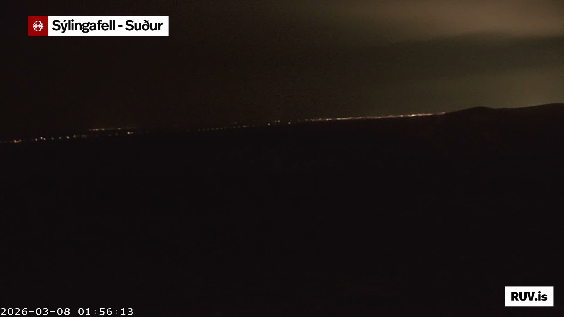 Sýlingarfell Tuya Volcano towards South & Grindavik City Silhouette PTZ Live Cam - Grindavik, Grindavikurbaer (Grindavíkurbær), Southern Peninsula (Suðurnes), Iceland
