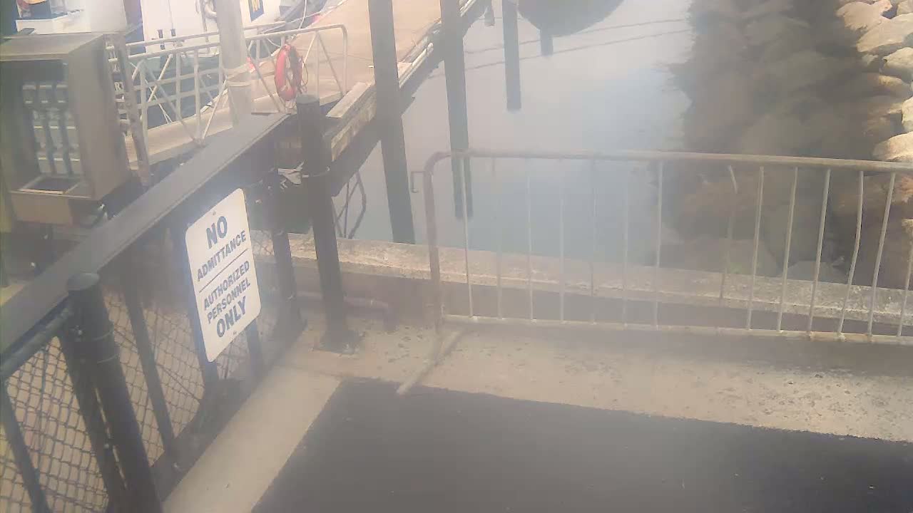 A dark, possibly nighttime scene shows a metal barricade next to a wall with a keypad and a sign.