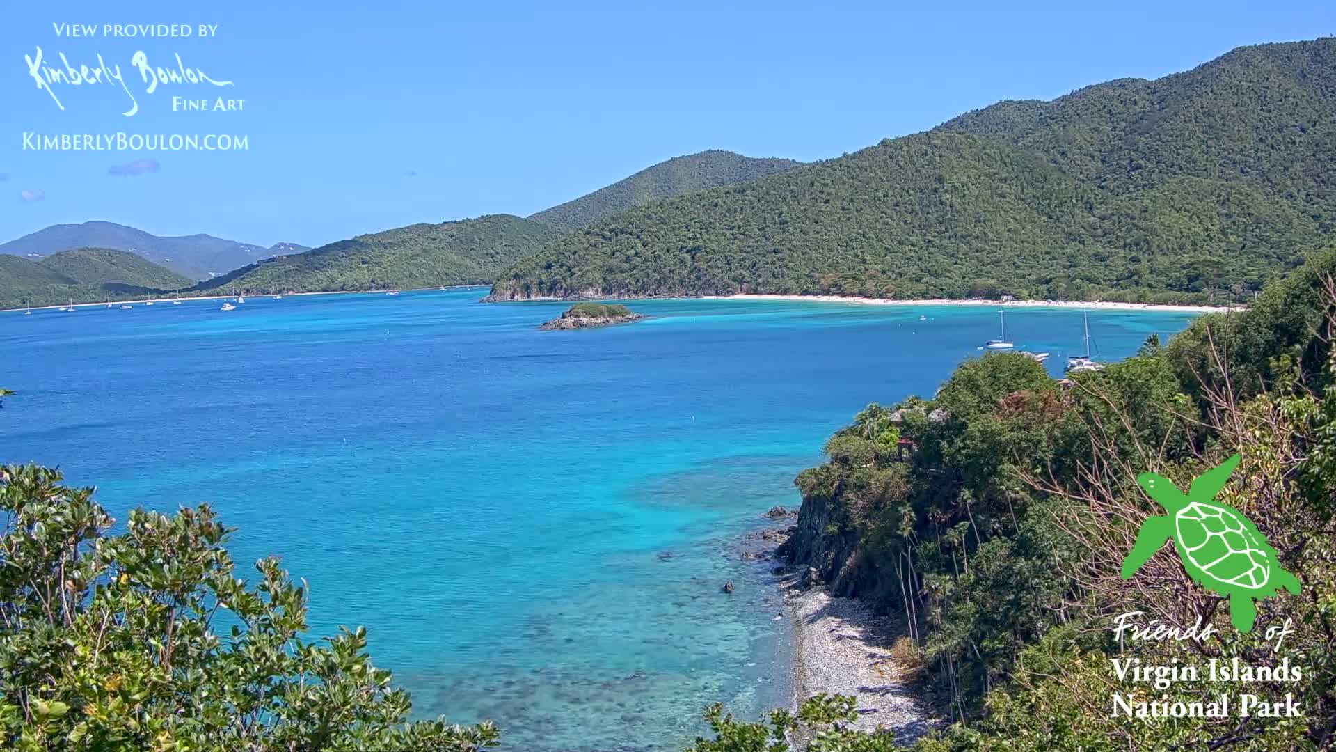 St. John, Cinnamon, Maho, and Francis Bays from Windswept Point Live Cam - Central, St. John, United States Virgin Islands, USA