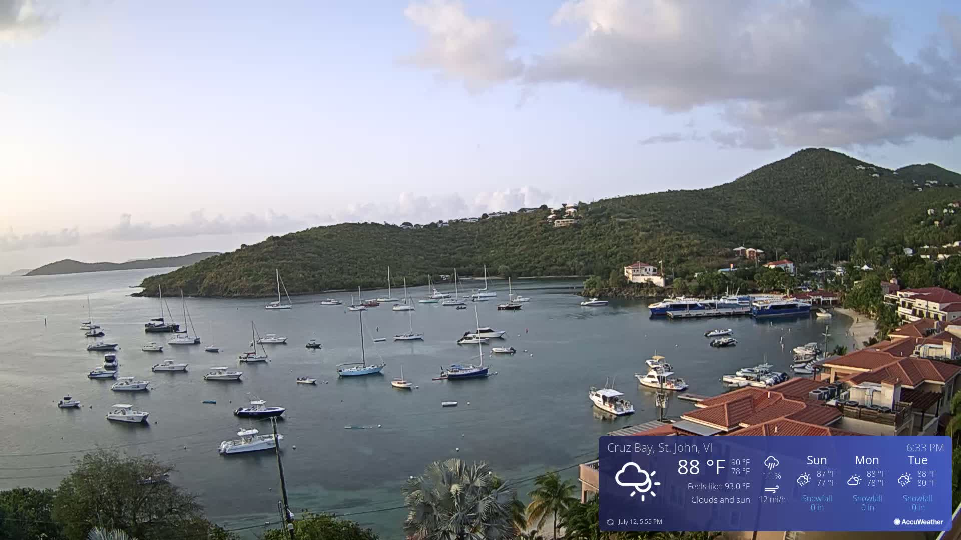 St. John, Cruz Bay Skyline Live Cam - Cruz Bay, St. John, United States Virgin Islands, USA