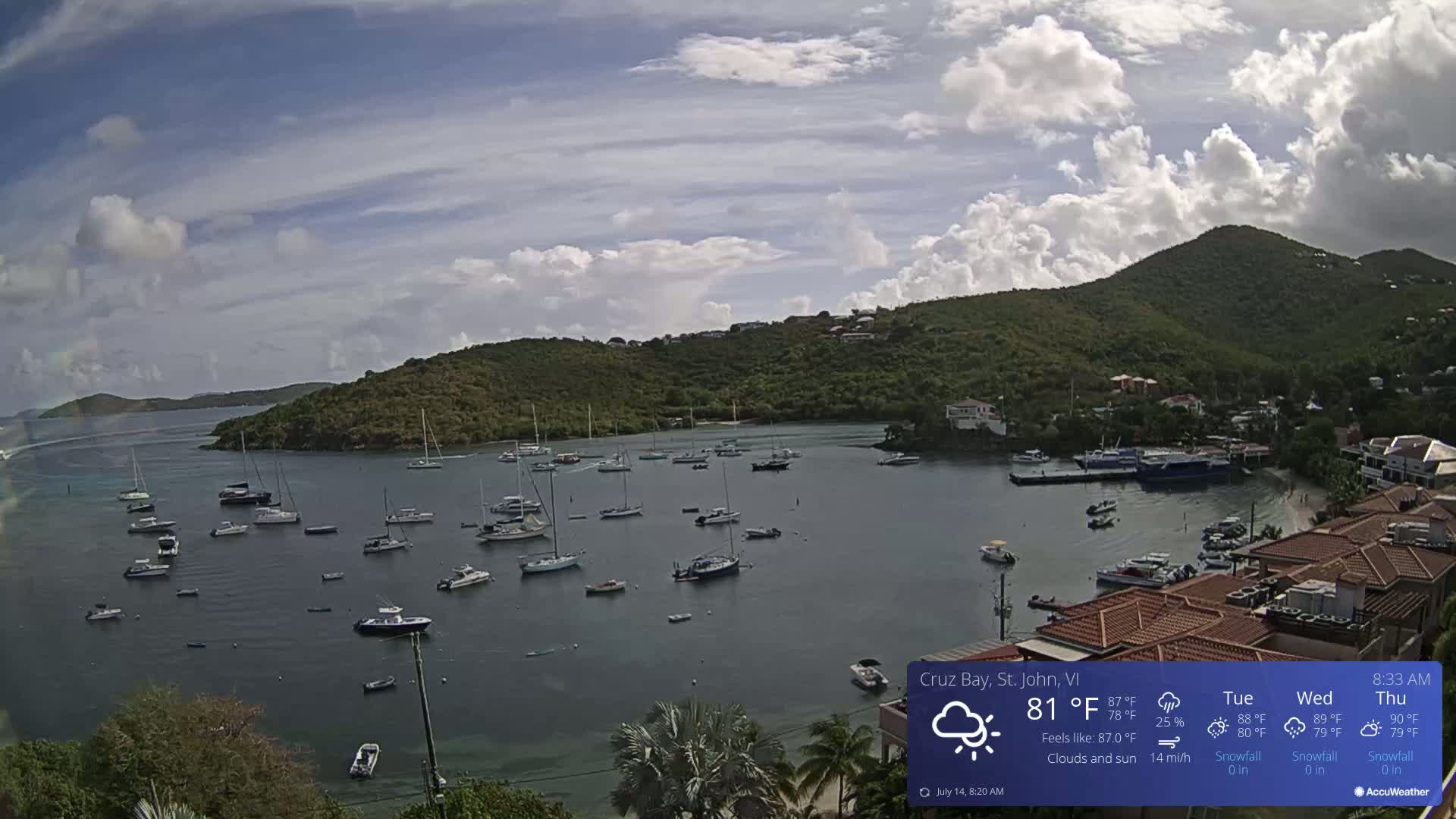 St. John, Cruz Bay Skyline Live Cam - Cruz Bay, St. John, United States Virgin Islands, USA