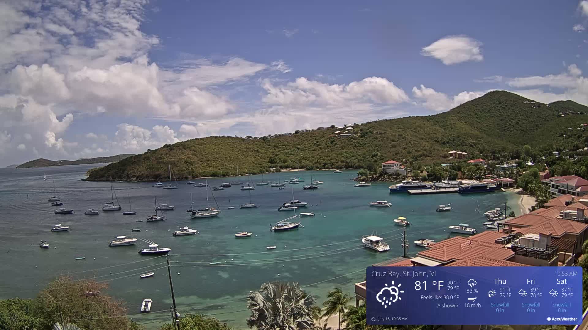 St. John, Cruz Bay Skyline Live Cam - Cruz Bay, St. John, United States Virgin Islands, USA