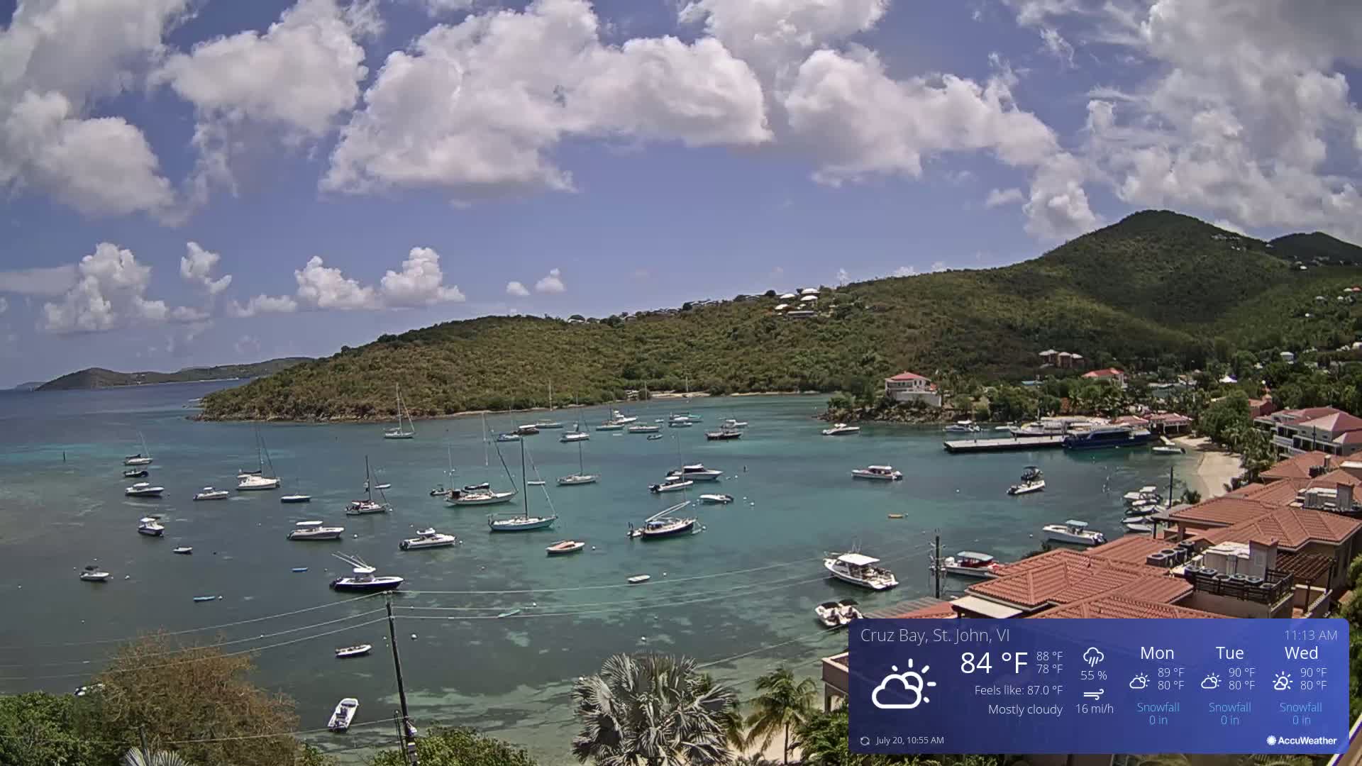 St. John, Cruz Bay Skyline Live Cam - Cruz Bay, St. John, United States Virgin Islands, USA