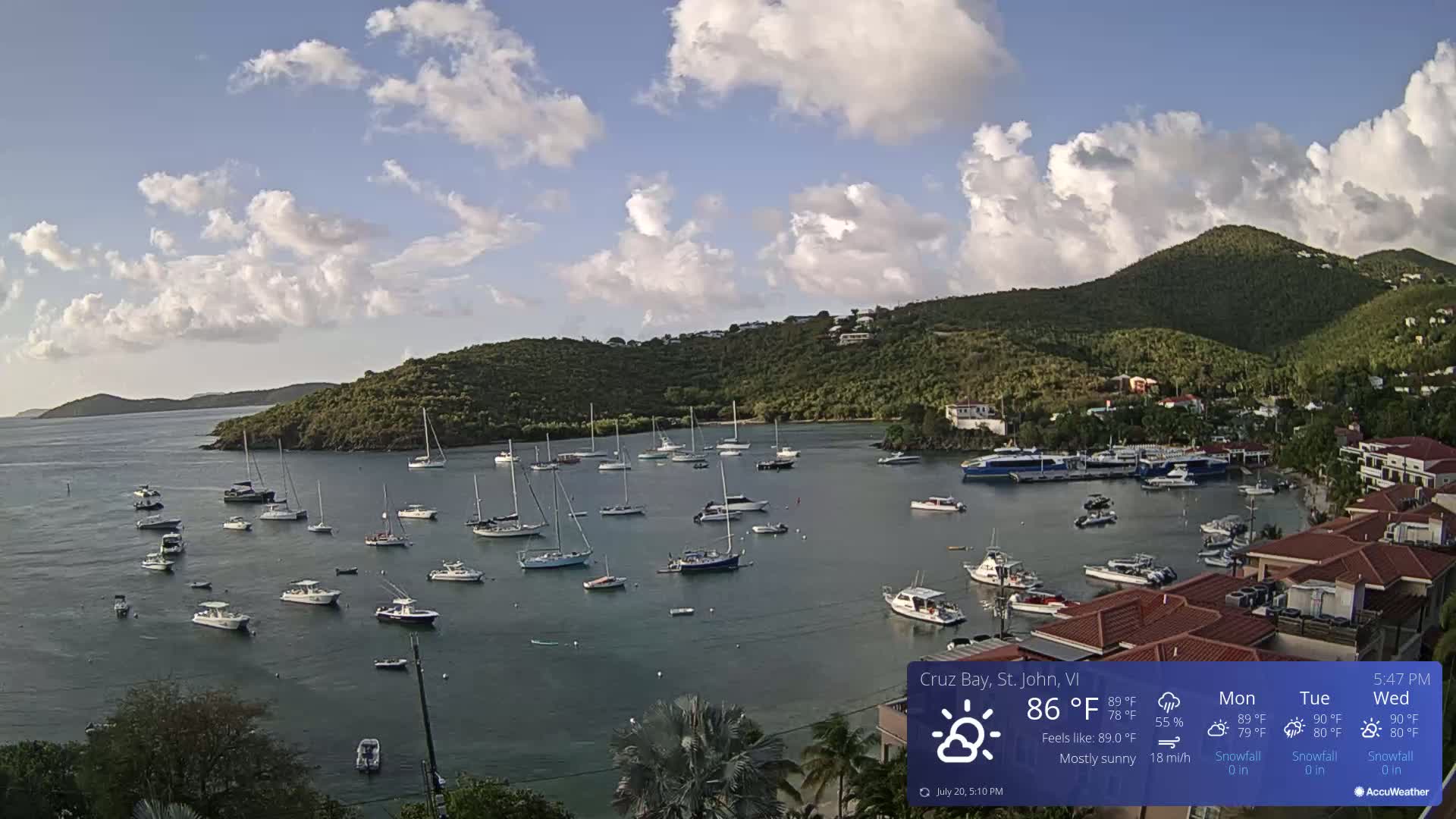 St. John, Cruz Bay Skyline Live Cam - Cruz Bay, St. John, United States Virgin Islands, USA